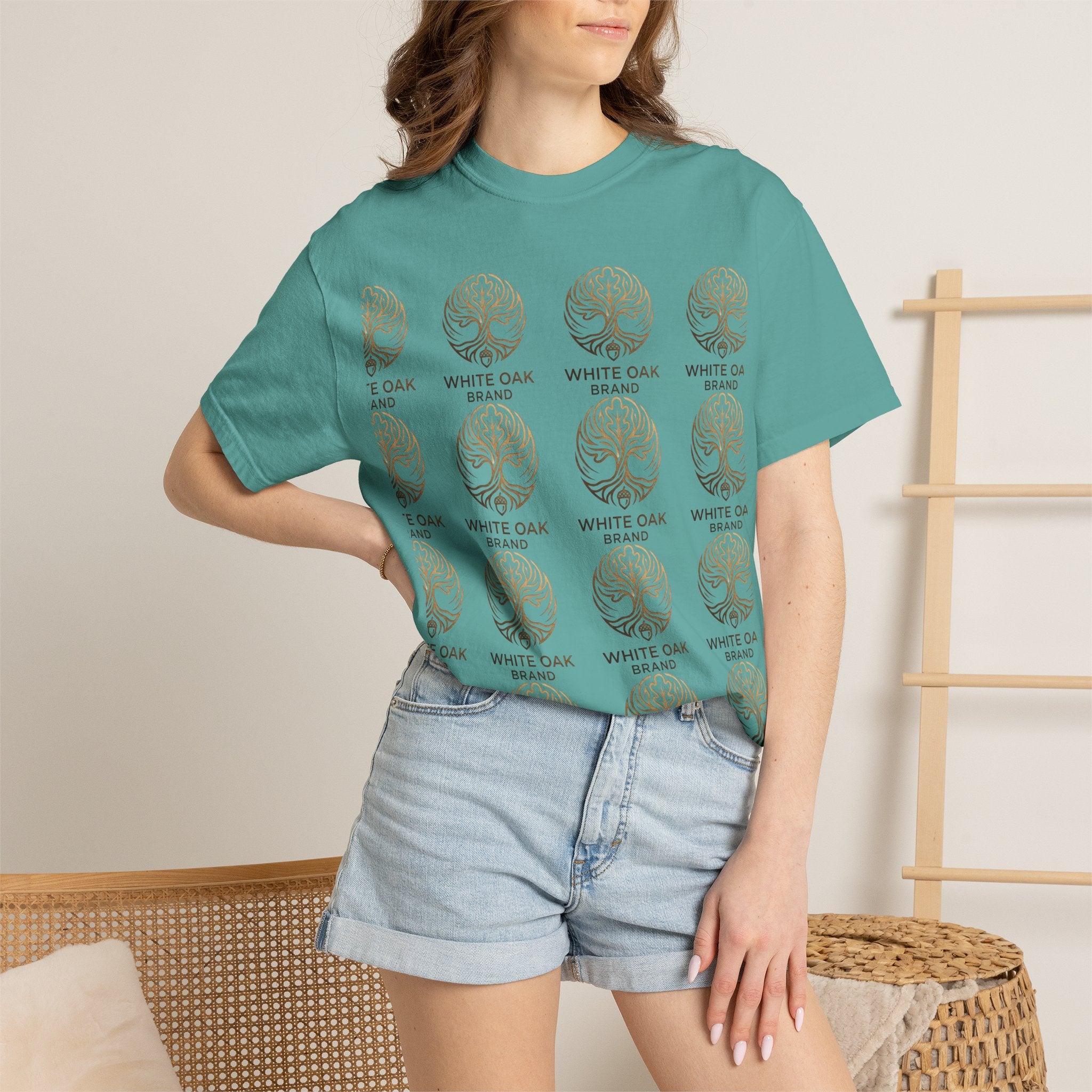 White Oak Brand Repeat Logo T-Shirt — Vintage Tree Skull Graphic Tee