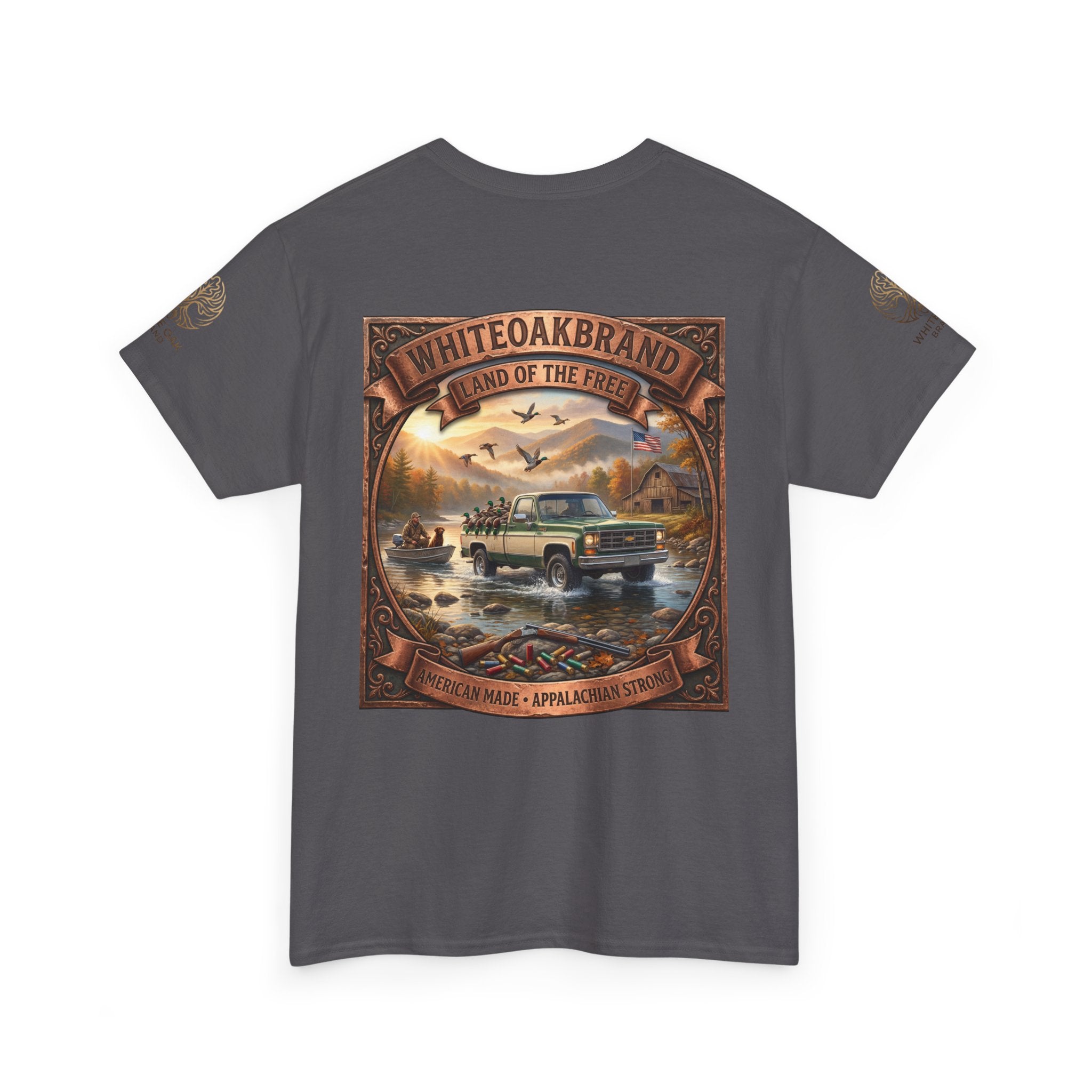 Vintage Outdoors Truck T‑Shirt — "White Oak Brand: Land of the Free" Graphic Tee