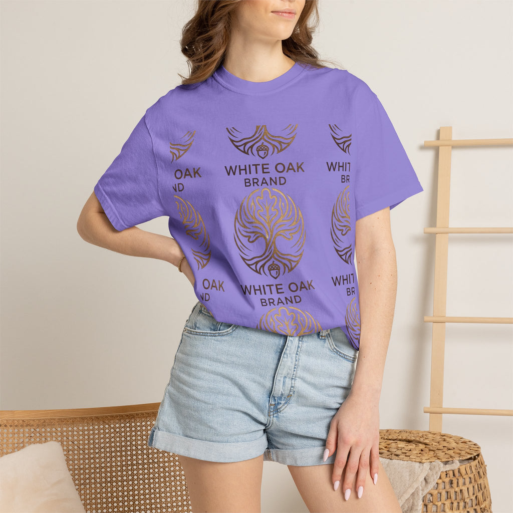 White Oak Brand Logo T-Shirt — Repeated Tree Emblem Tee