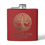 White Oak Brand 6oz Stainless Steel Flask — Engraved Oak Logo Hip Flask, Gift for Groomsmen & Outdoor Enthusiasts