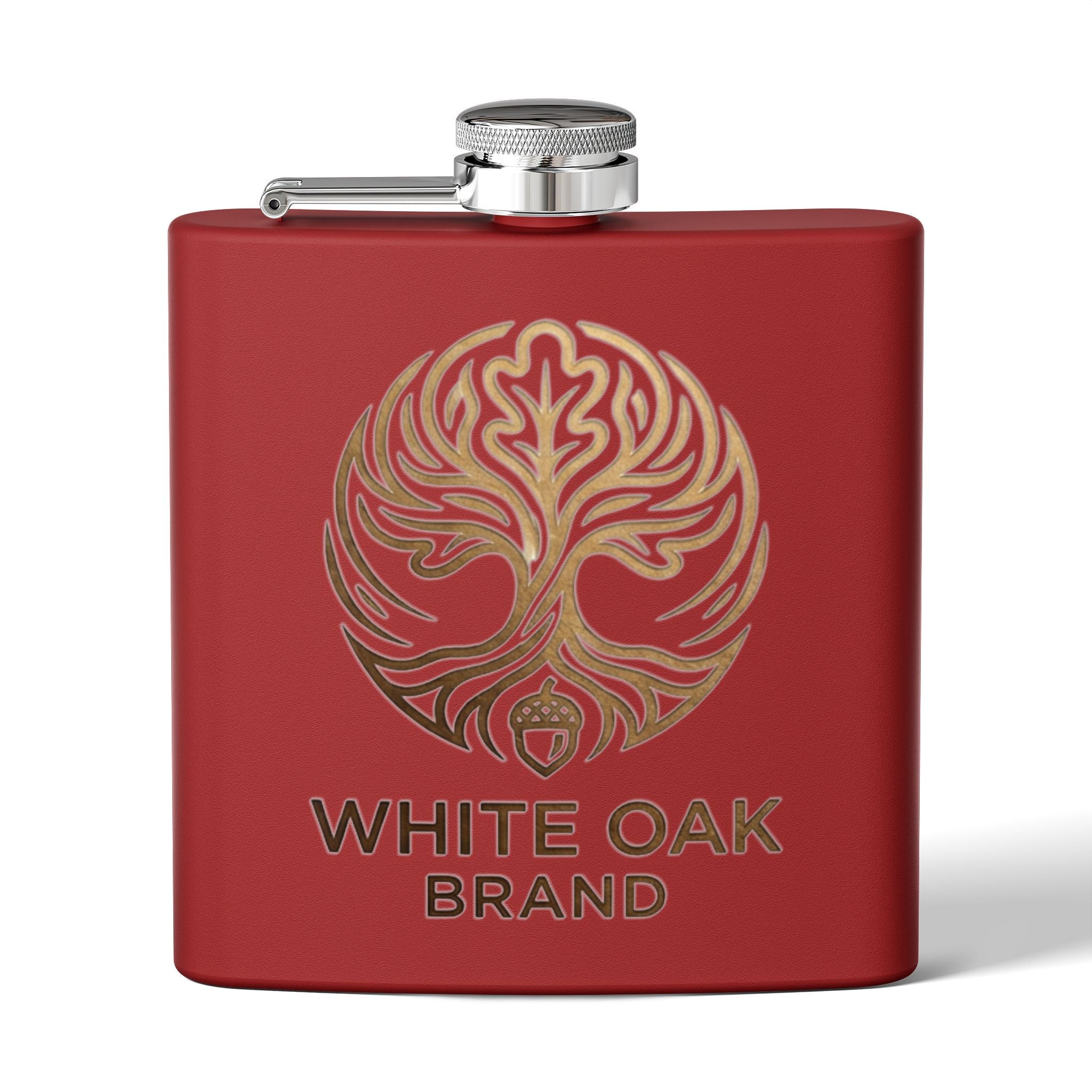 White Oak Brand 6oz Stainless Steel Flask — Engraved Oak Logo Hip Flask, Gift for Groomsmen & Outdoor Enthusiasts