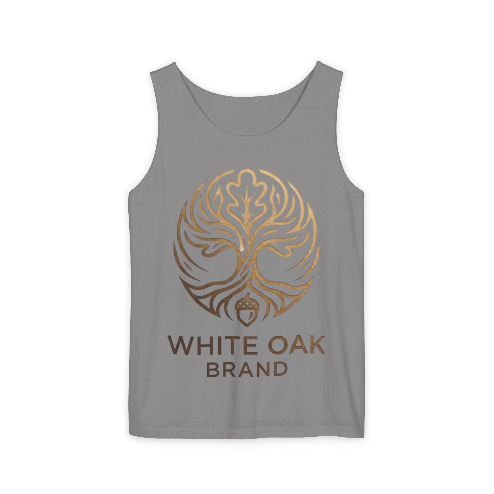 White Oak Brand Logo Tank Top — Minimal Tree Emblem Summer Tank