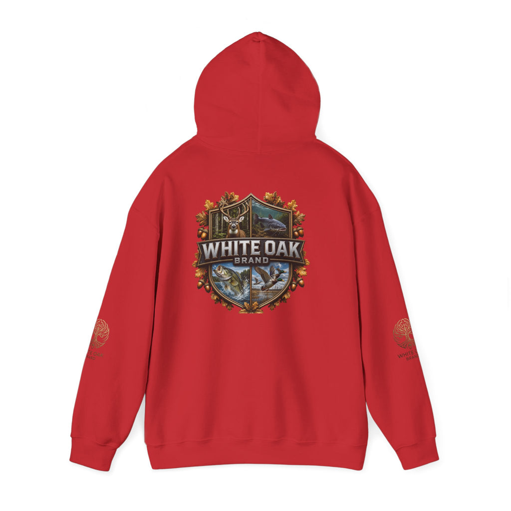 White Oak Brand Hoodie – Nature Logo Pullover with Scenic Back Emblem