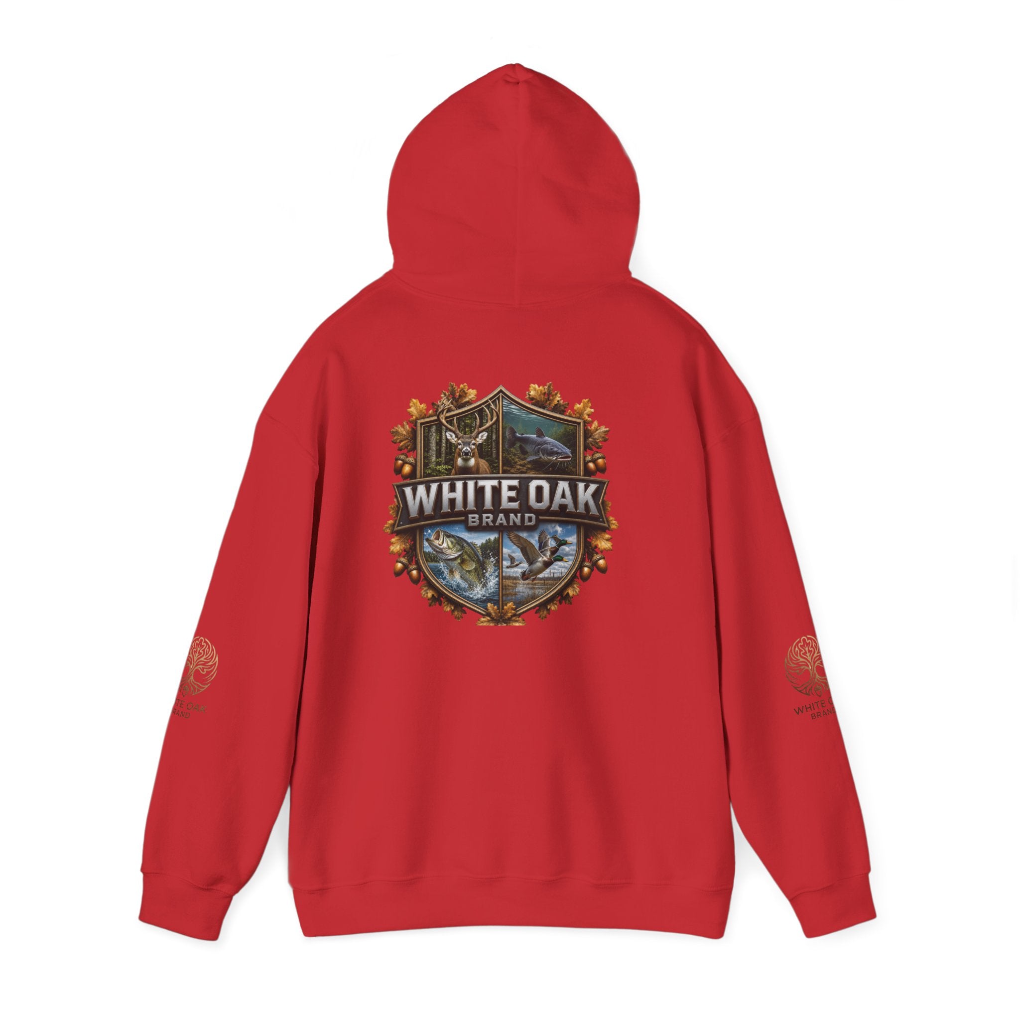 White Oak Brand Hoodie – Nature Logo Pullover with Scenic Back Emblem