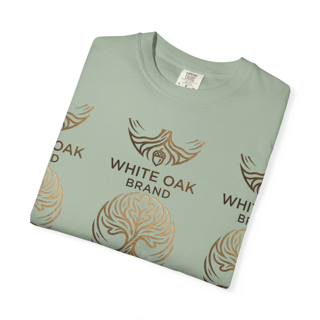 White Oak Brand Logo T-Shirt — Repeated Tree Emblem Tee
