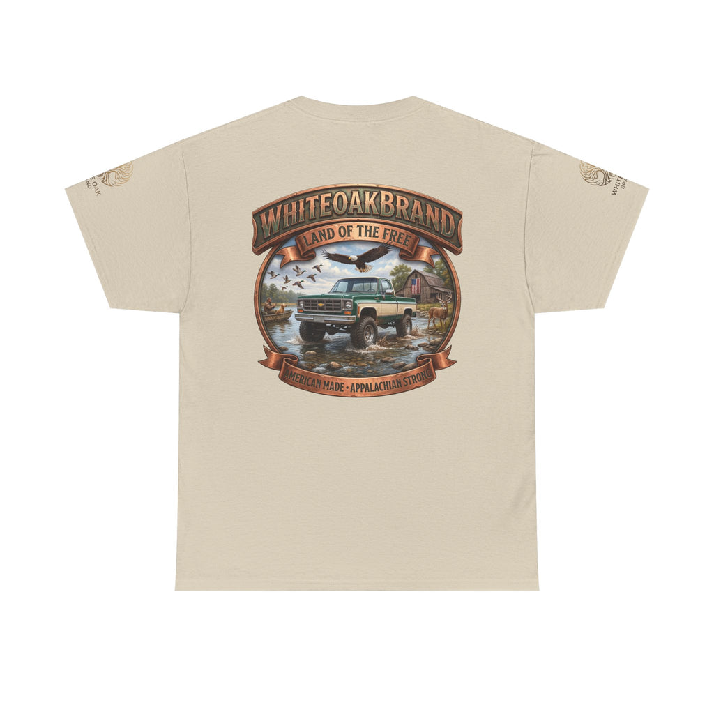 Vintage Truck Graphic Tee – WhiteOakBrand “Land of the Free” Cotton T-Shirt