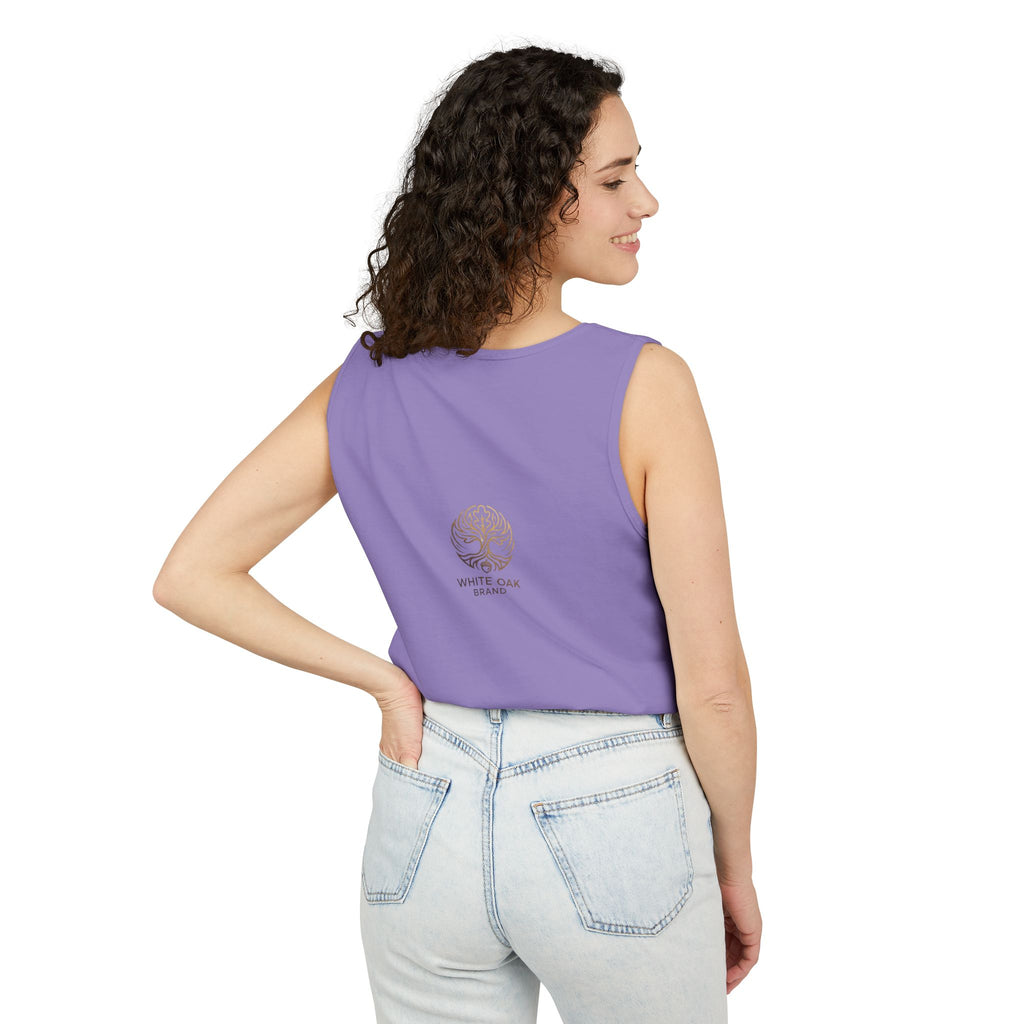 White Oak Brand Tank Top — Minimal Tree Logo Chest Print