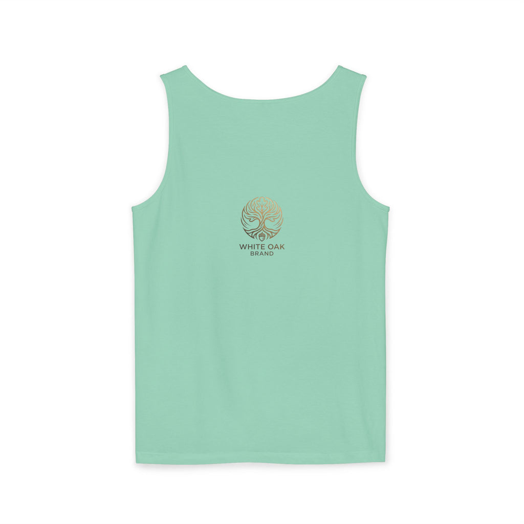 White Oak Brand Tank Top — Minimal Tree Logo Chest Print