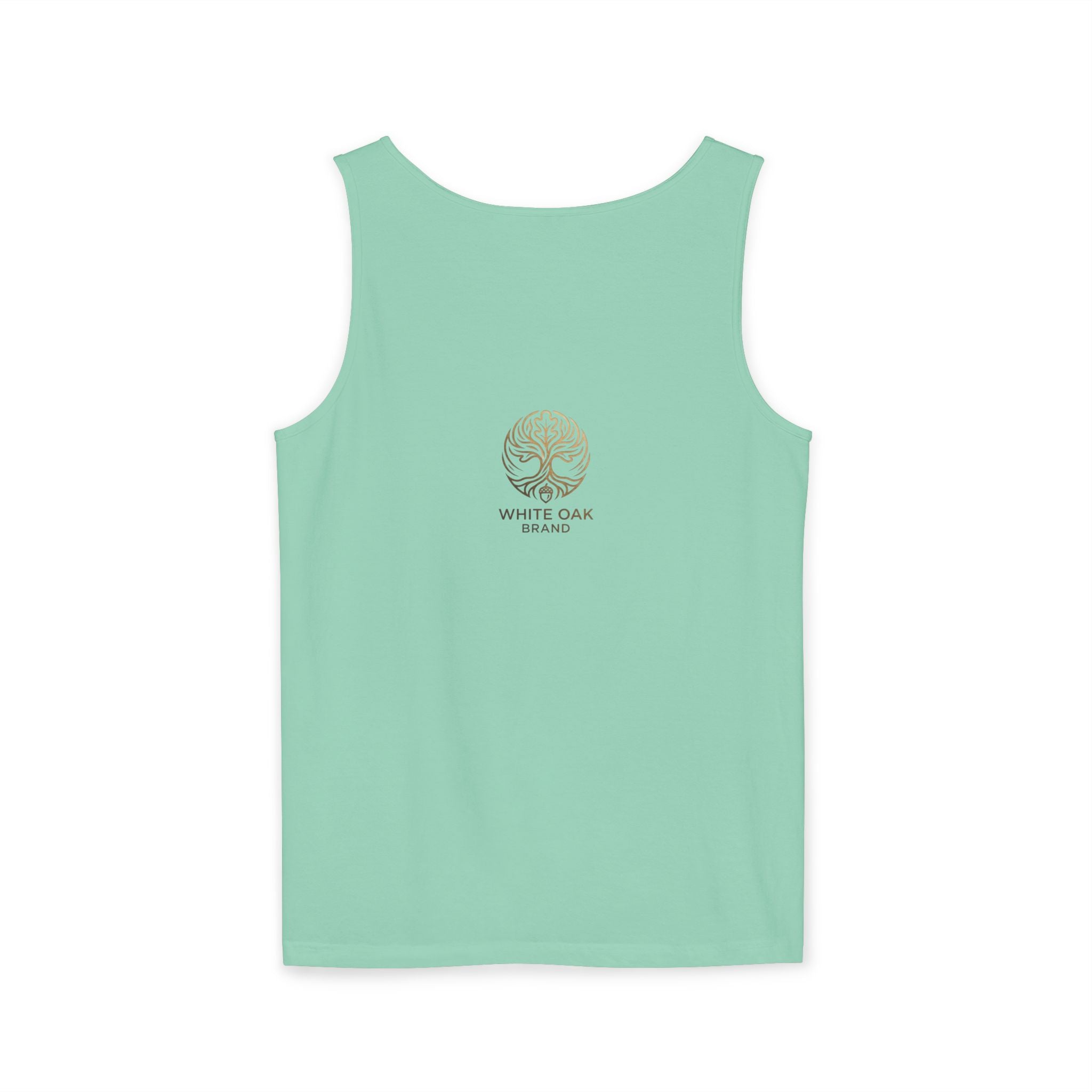 White Oak Brand Tank Top — Minimal Tree Logo Chest Print