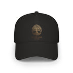 Red Low-Profile Baseball Cap — Gold White Oak Brand Tree Logo