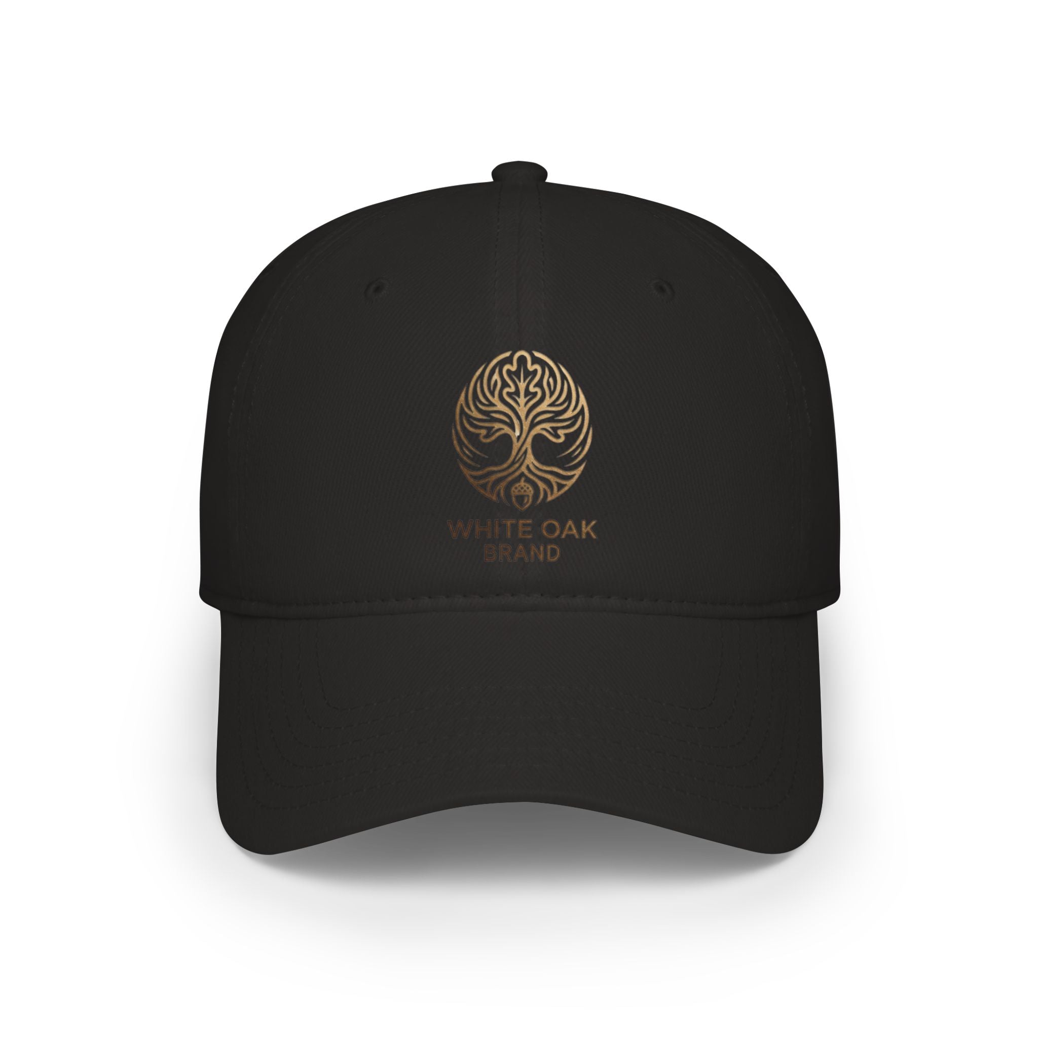 Red Low-Profile Baseball Cap — Gold White Oak Brand Tree Logo