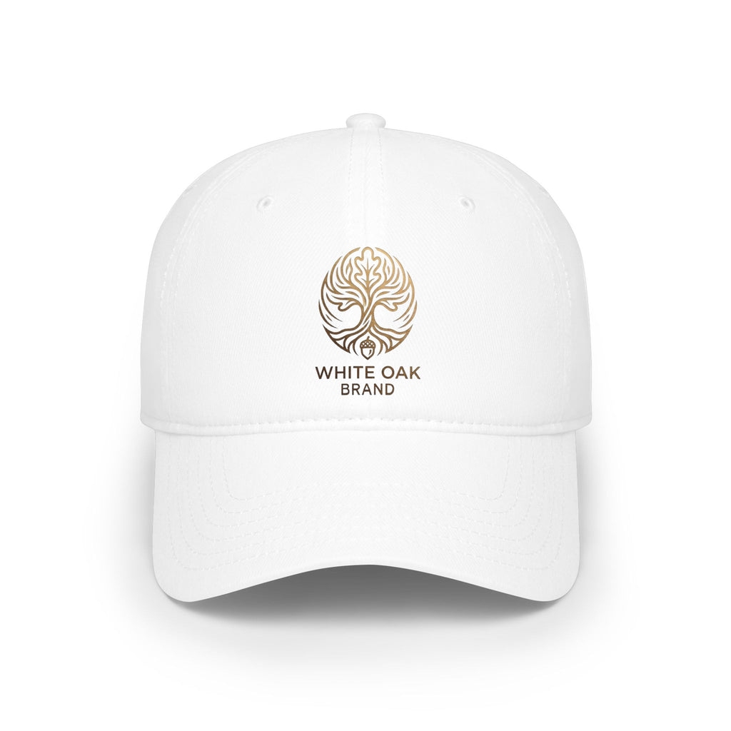 Red Low-Profile Baseball Cap — Gold White Oak Brand Tree Logo