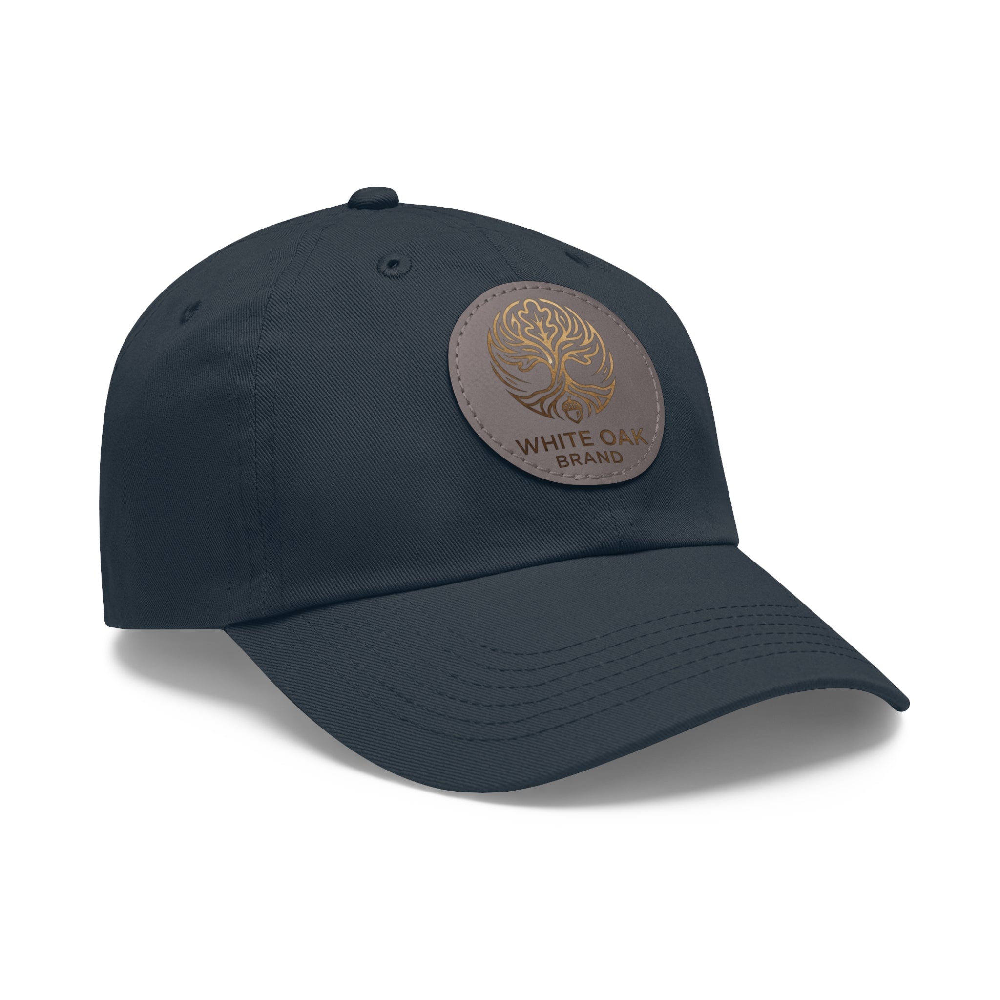 White Oak Leather Patch Dad Hat — Embossed Tree Logo Cap