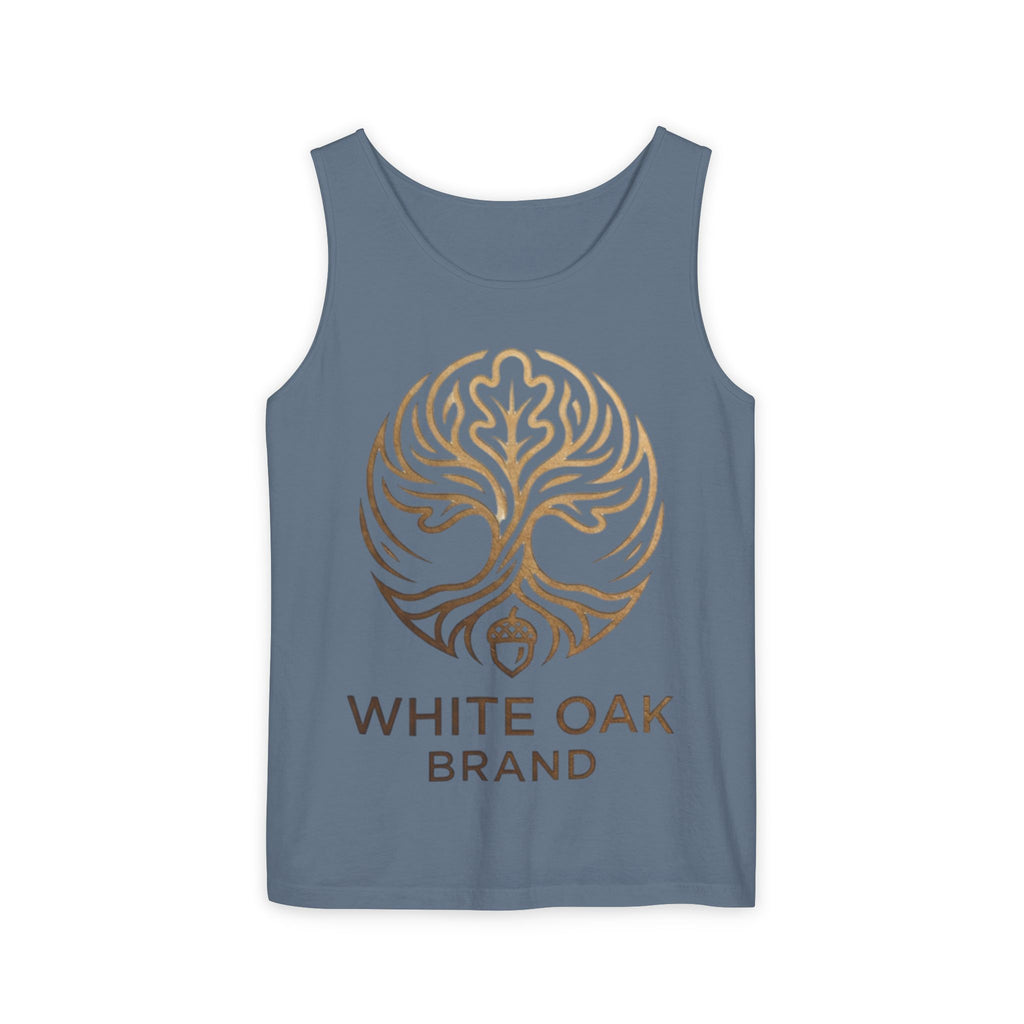 White Oak Brand Logo Tank Top — Minimal Tree Emblem Summer Tank