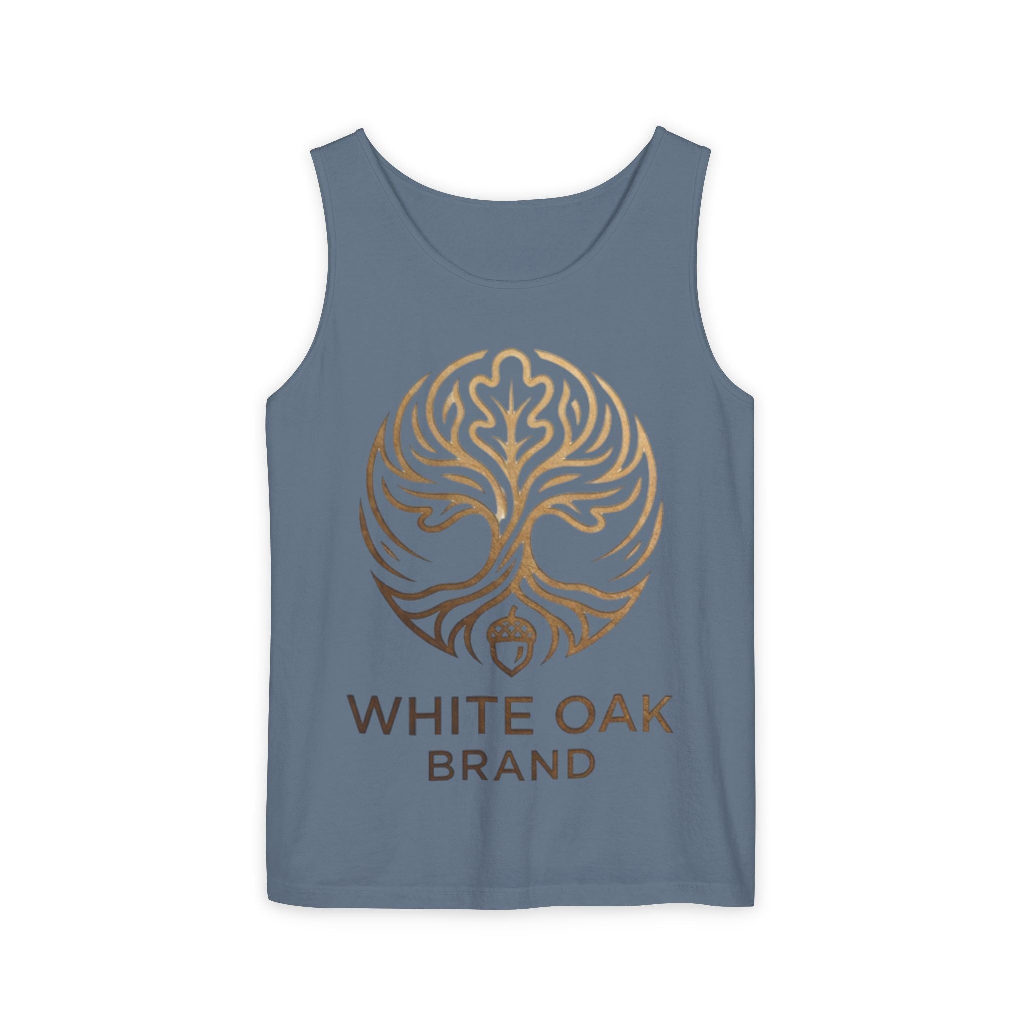 White Oak Brand Logo Tank Top — Minimal Tree Emblem Summer Tank