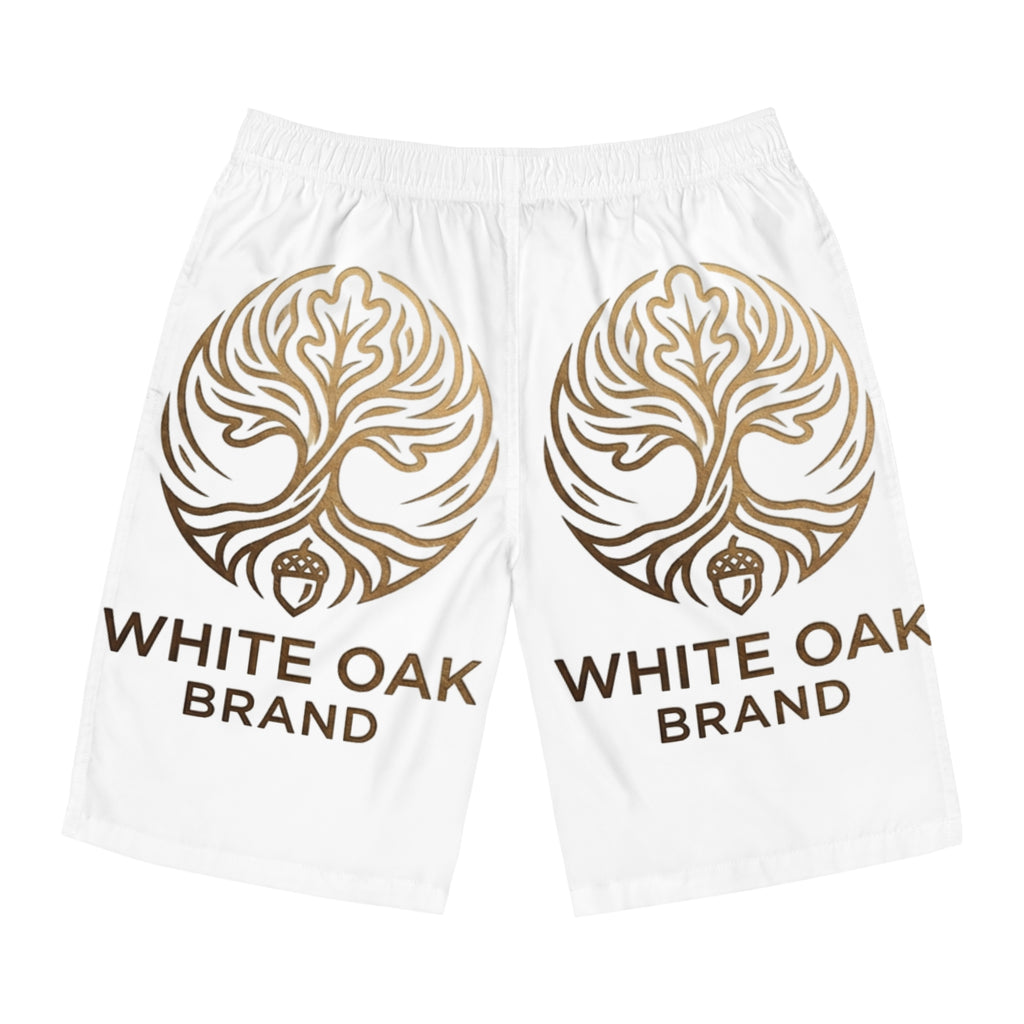 White Oak Brand Men's Board Shorts — Beach Swim Trunks with Oak Logo