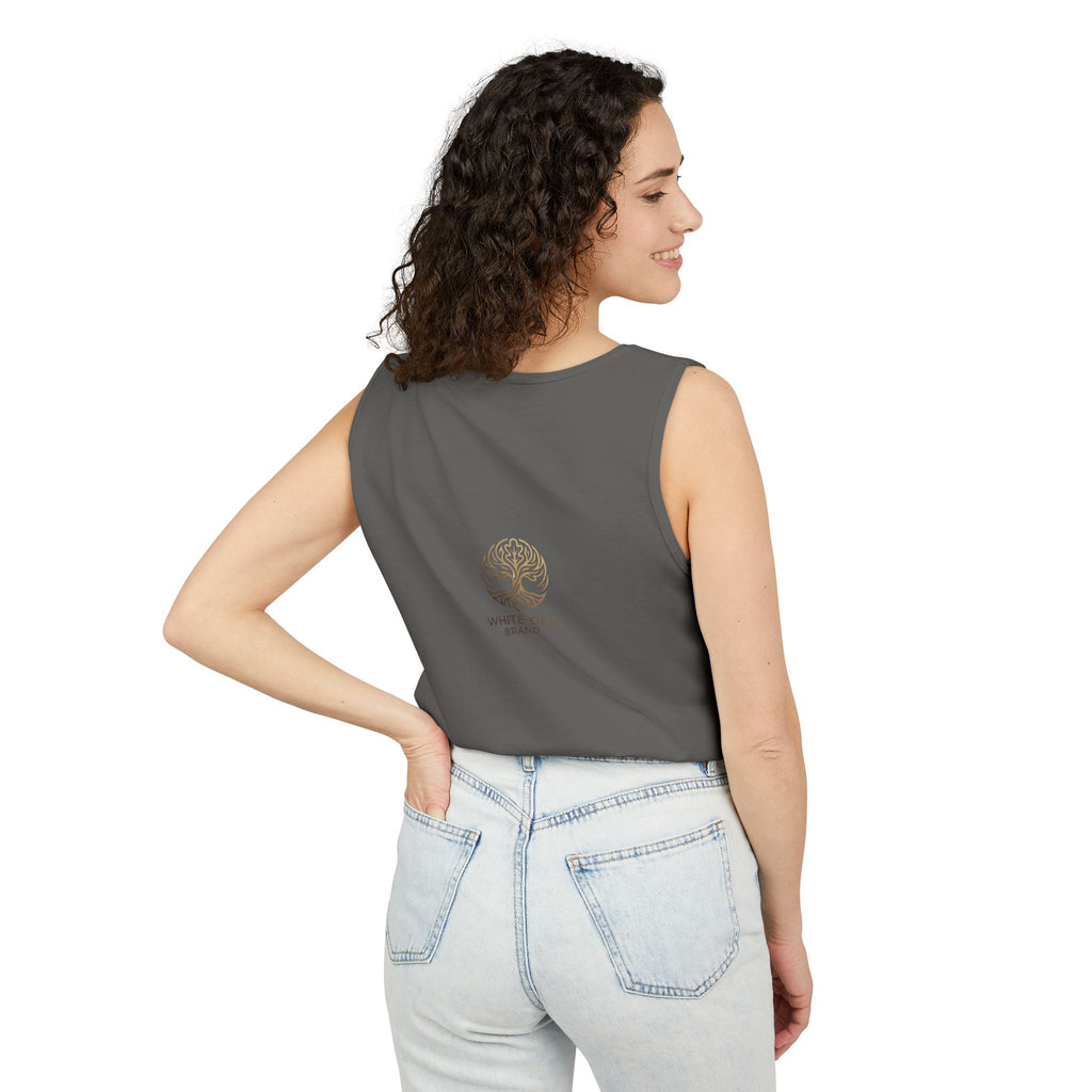 White Oak Brand Tank Top — Minimal Tree Logo Chest Print