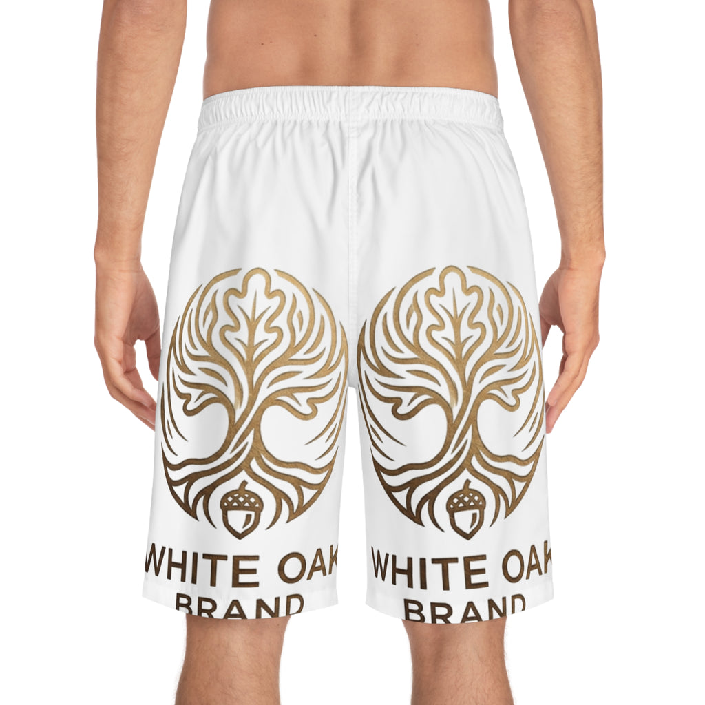 White Oak Brand Men's Board Shorts — Beach Swim Trunks with Oak Logo