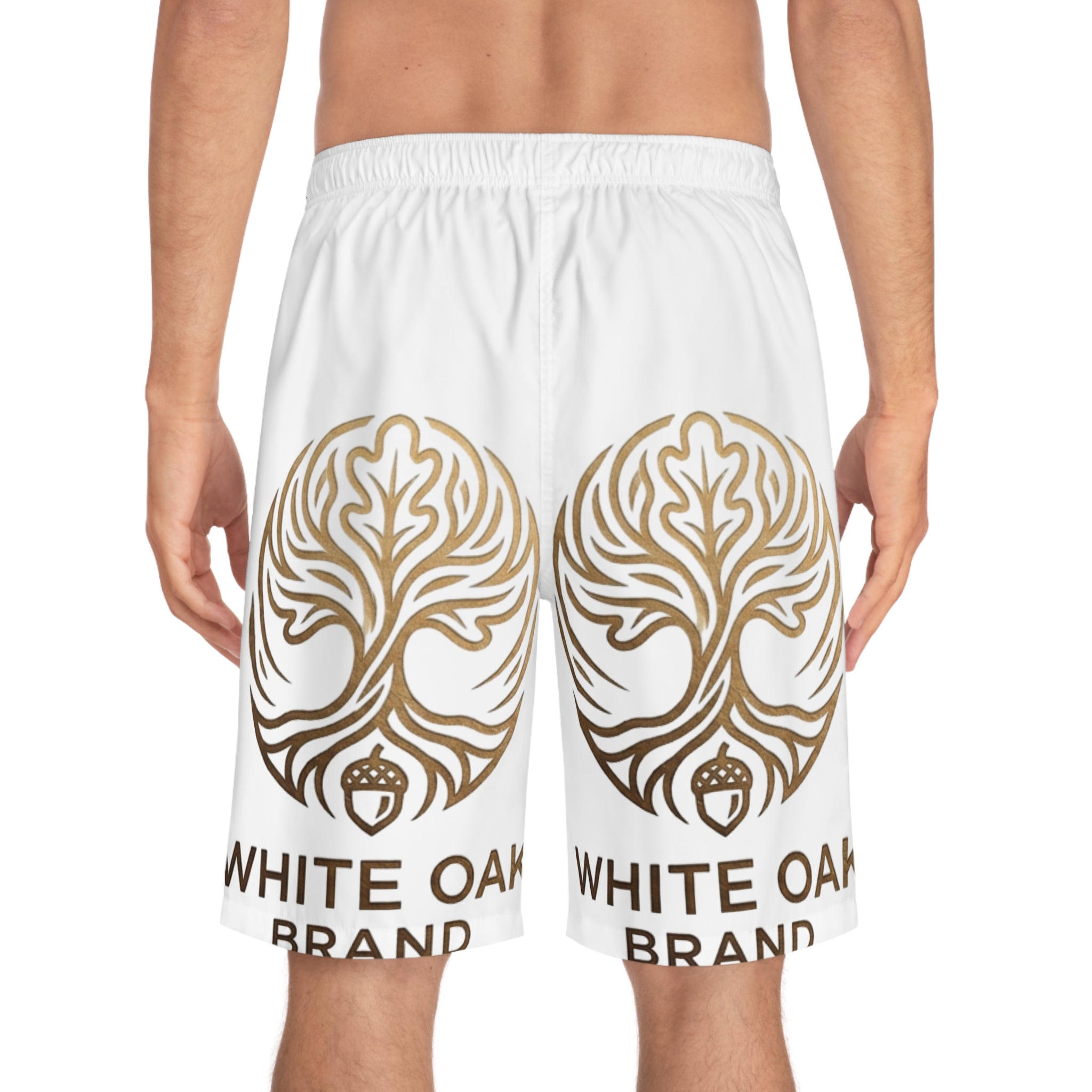 White Oak Brand Men's Board Shorts — Beach Swim Trunks with Oak Logo