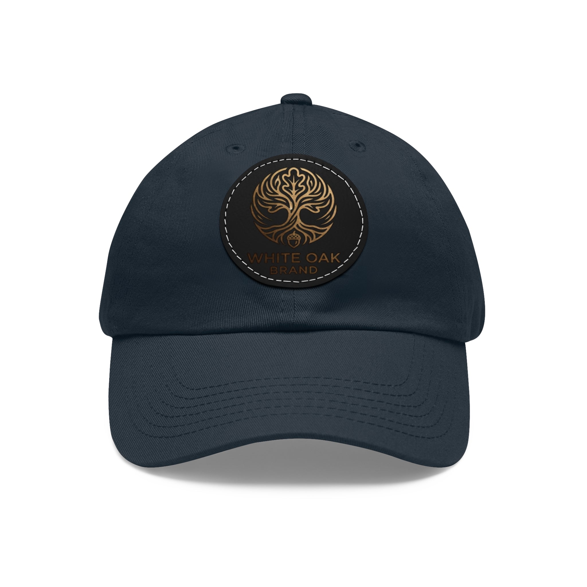 White Oak Leather Patch Dad Hat — Embossed Tree Logo Cap