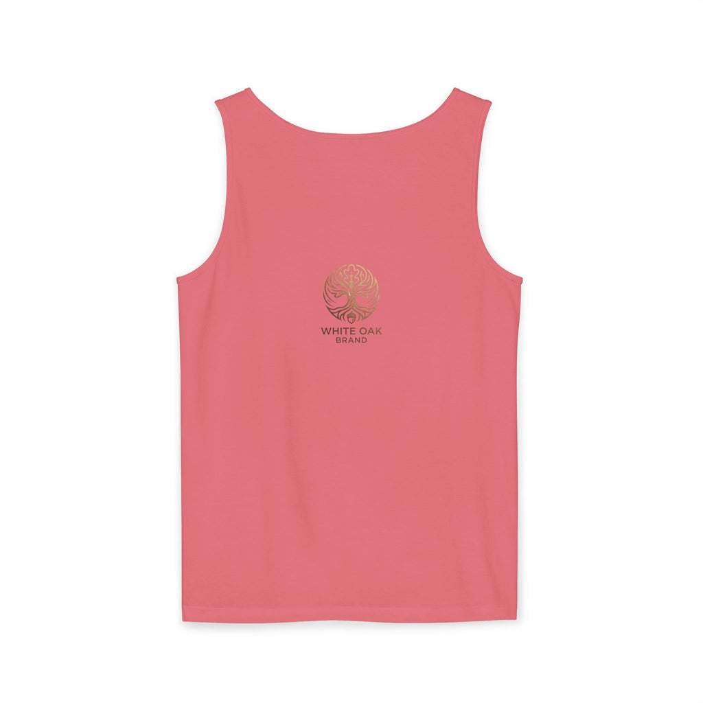 White Oak Brand Tank Top — Minimal Tree Logo Chest Print