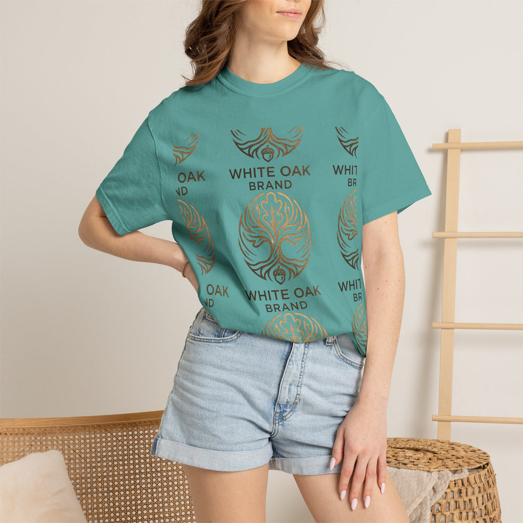 White Oak Brand Logo T-Shirt — Repeated Tree Emblem Tee