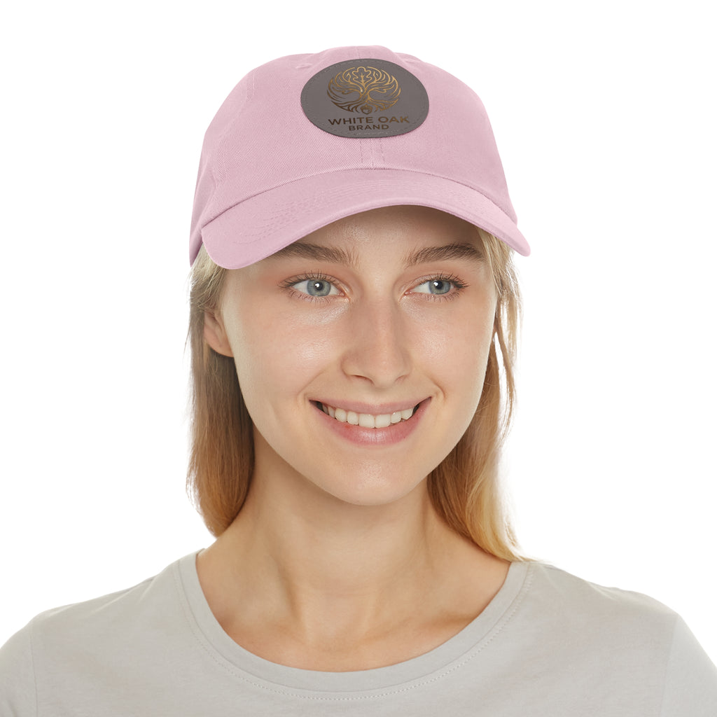 White Oak Leather Patch Dad Hat — Embossed Tree Logo Cap