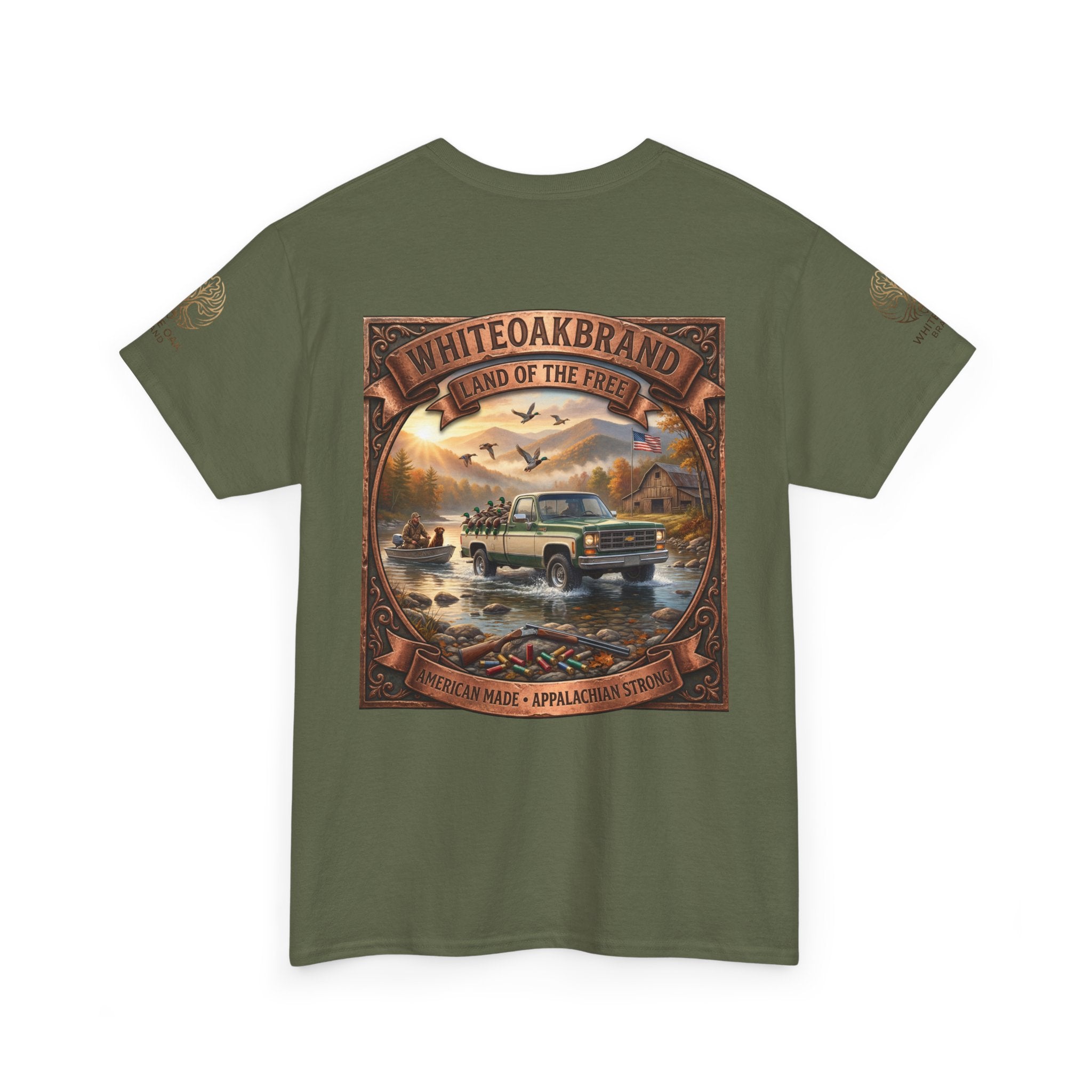 Vintage Outdoors Truck T‑Shirt — "White Oak Brand: Land of the Free" Graphic Tee