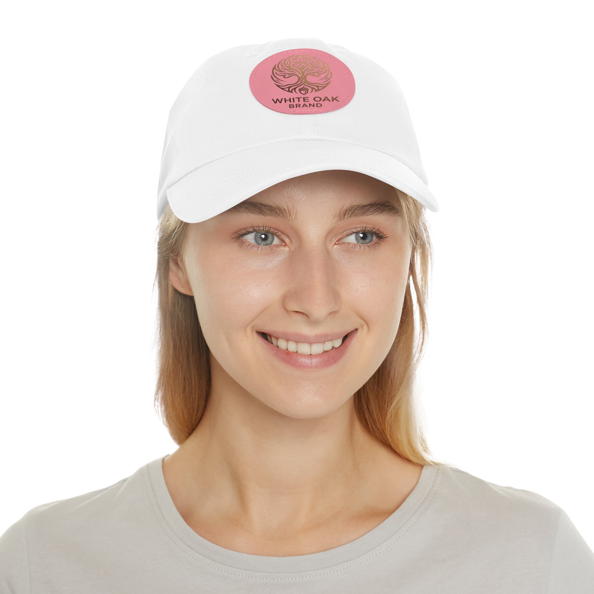 White Oak Leather Patch Dad Hat — Embossed Tree Logo Cap
