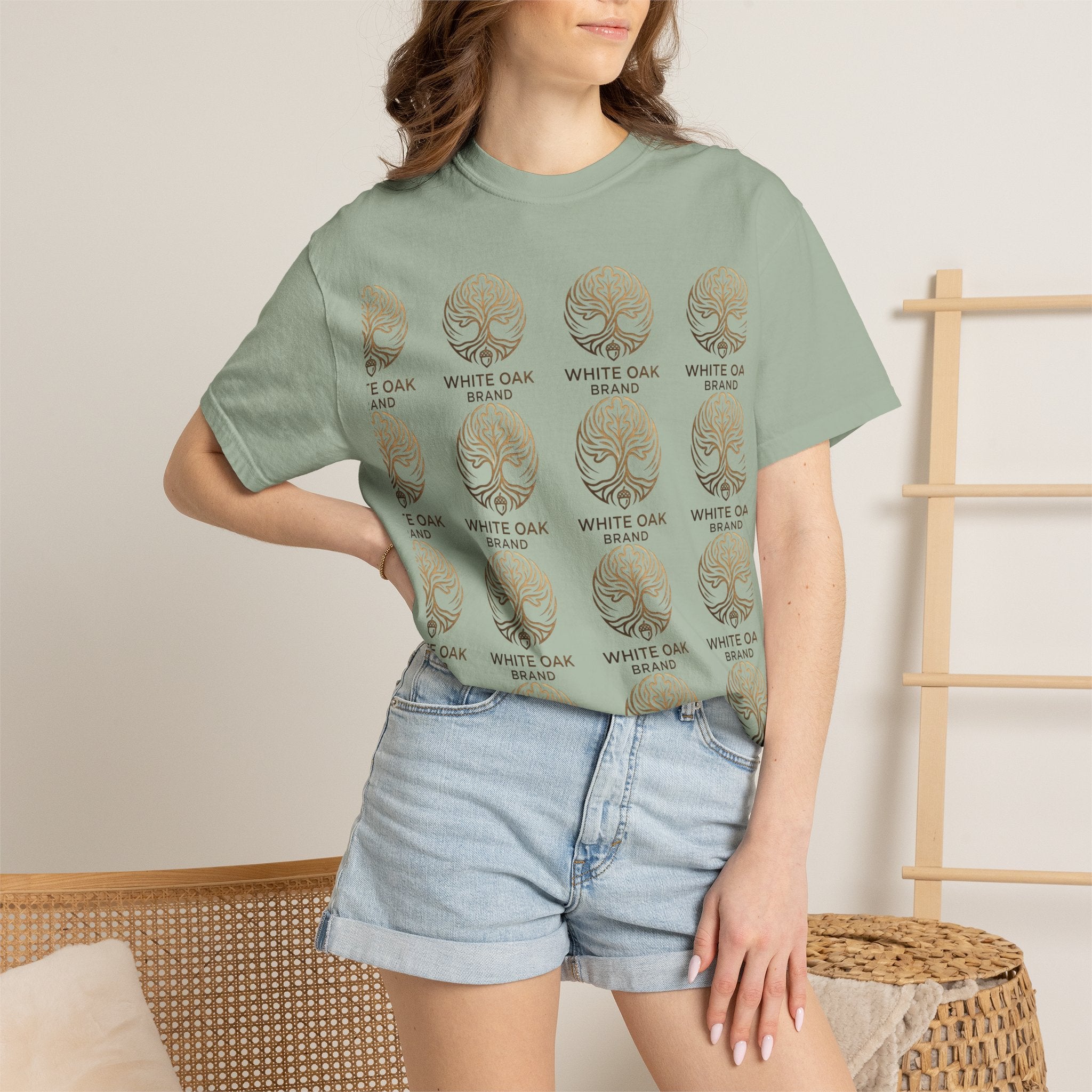 White Oak Brand Repeat Logo T-Shirt — Vintage Tree Skull Graphic Tee