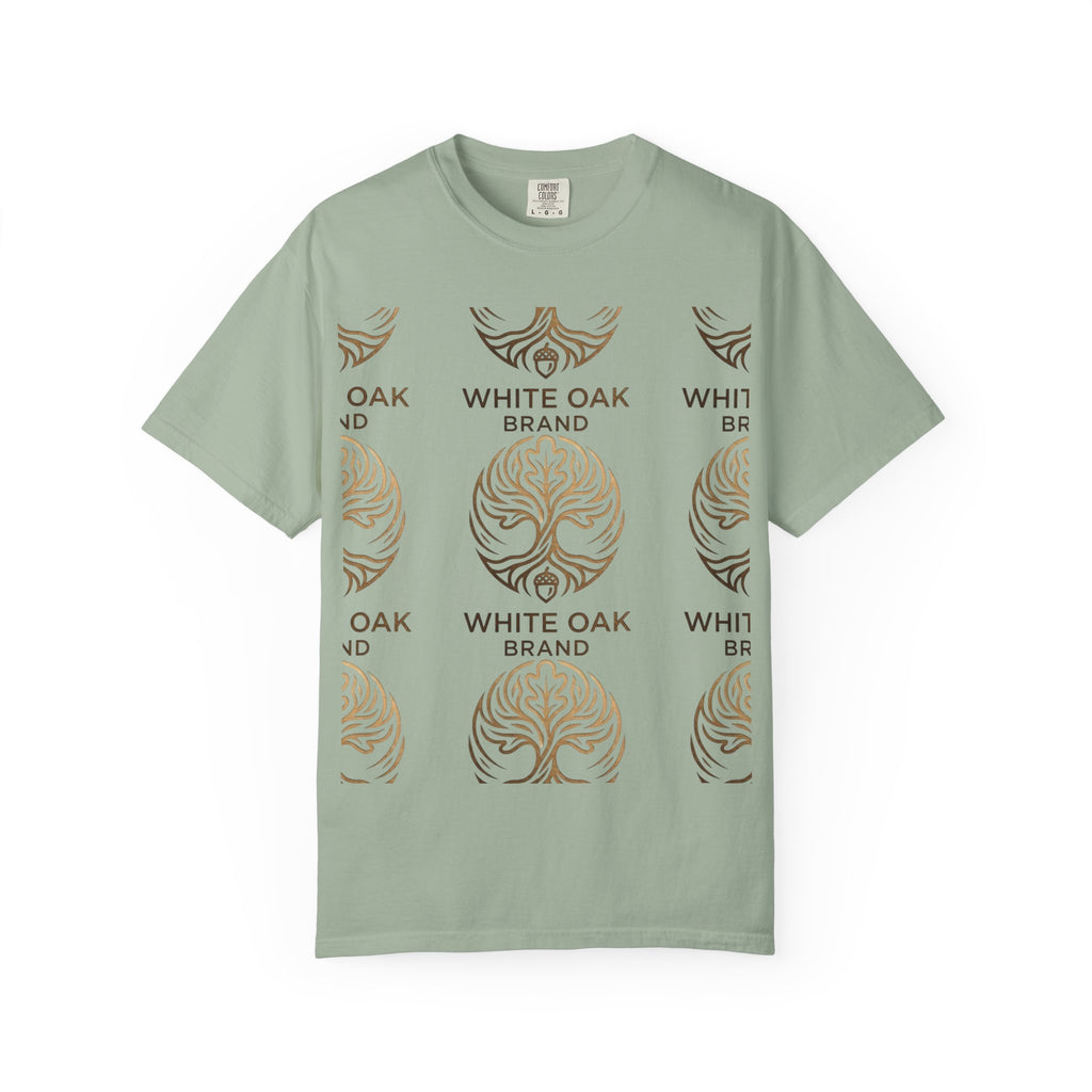 White Oak Brand Logo T-Shirt — Repeated Tree Emblem Tee