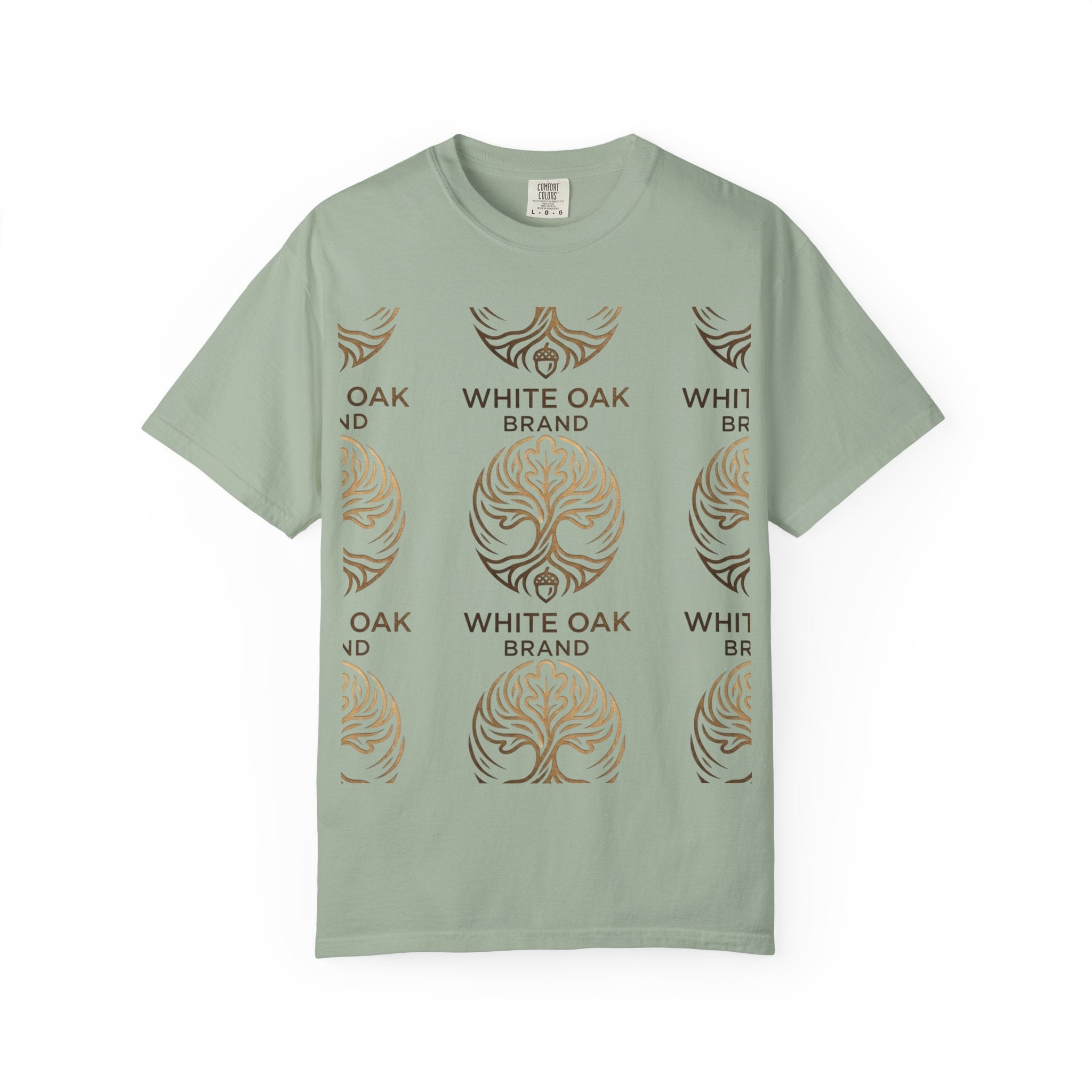 White Oak Brand Logo T-Shirt — Repeated Tree Emblem Tee