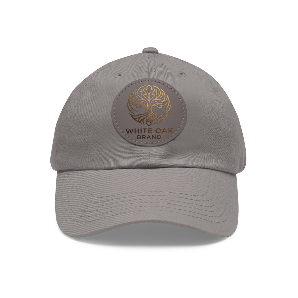 White Oak Leather Patch Dad Hat — Embossed Tree Logo Cap
