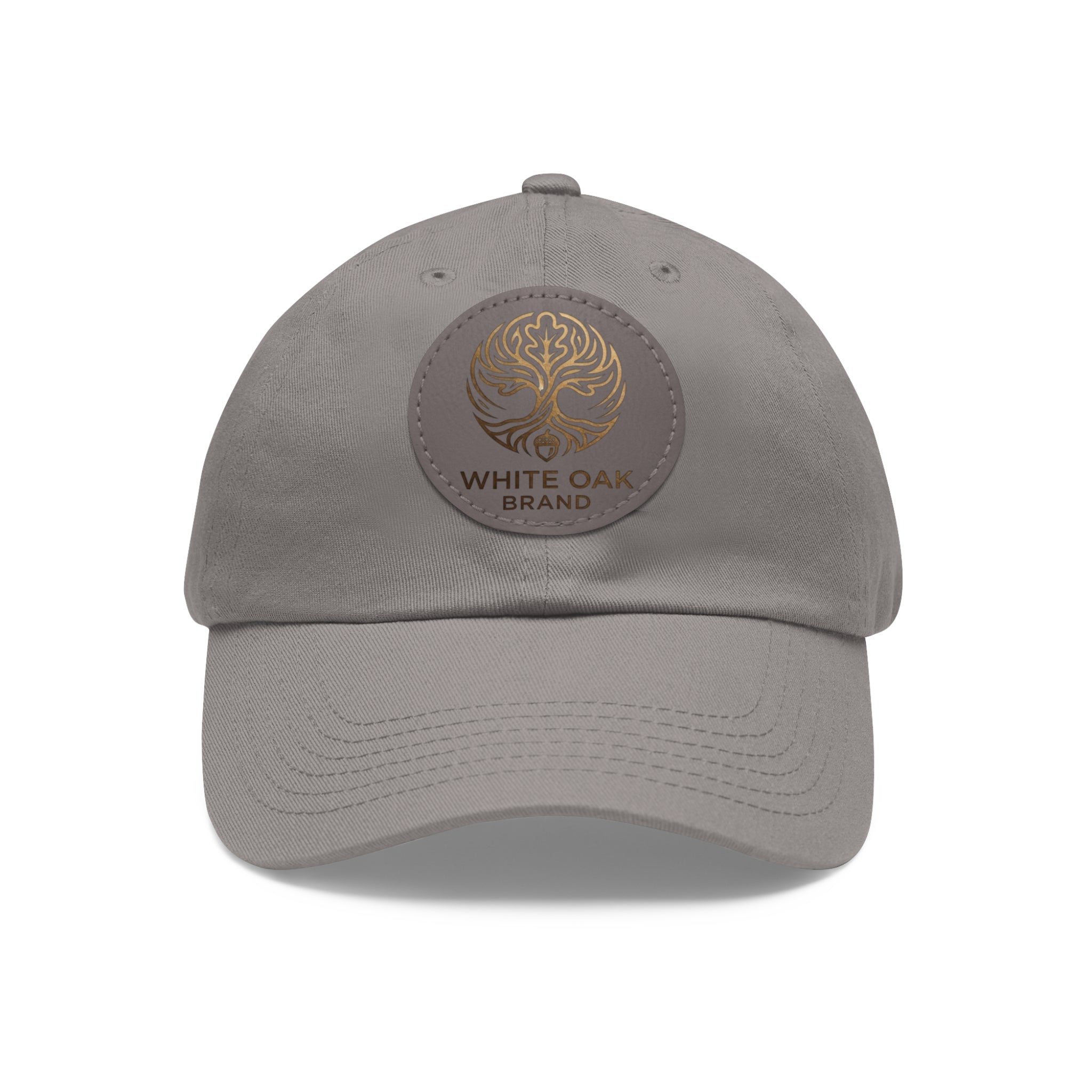 White Oak Leather Patch Dad Hat — Embossed Tree Logo Cap