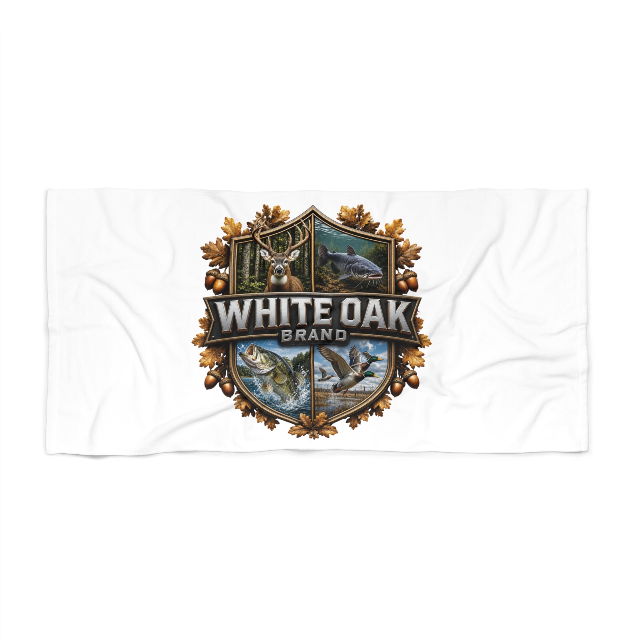 White Oak Emblem Beach Towel — Coastal Lakehouse Logo Terry Towel
