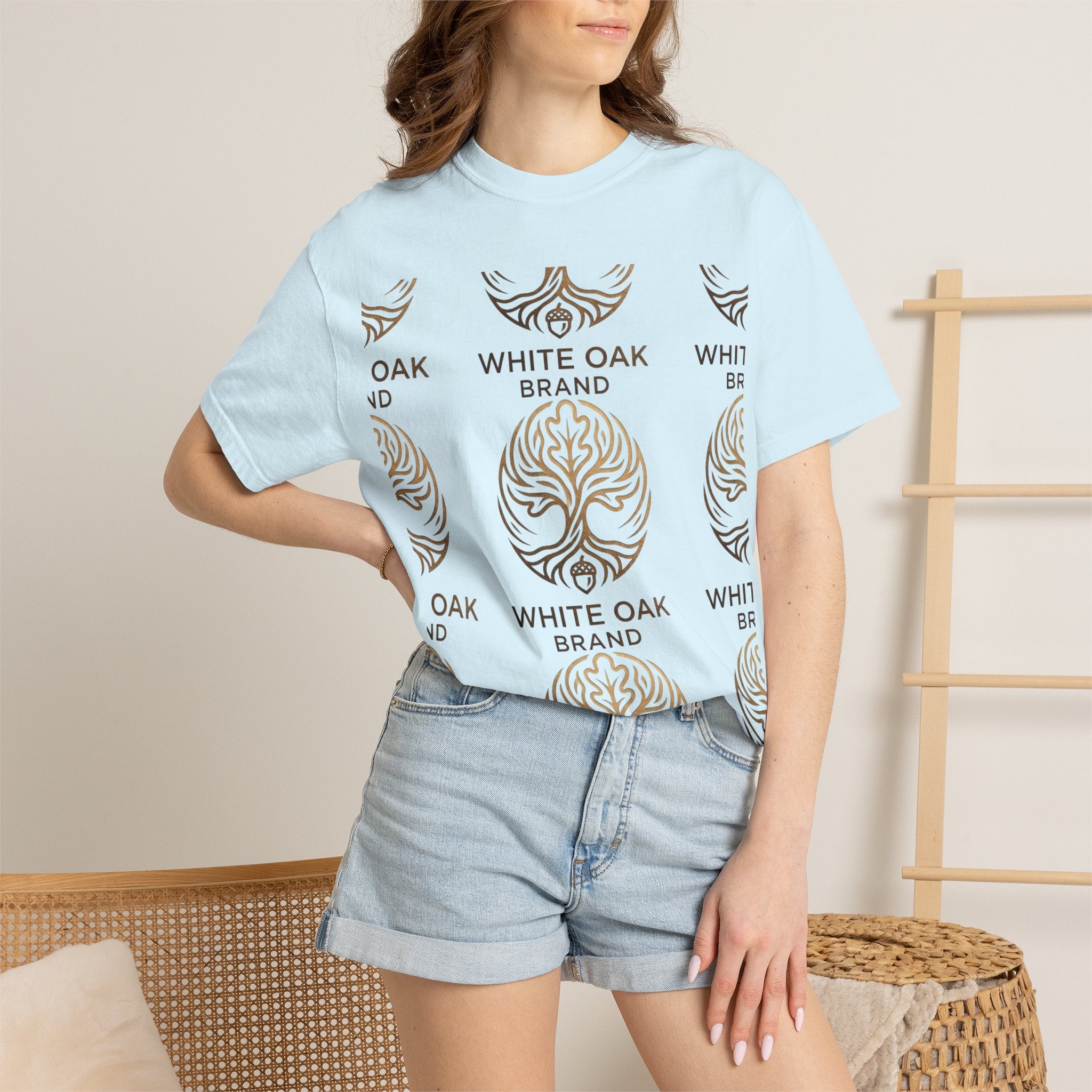 White Oak Brand Logo T-Shirt — Repeated Tree Emblem Tee