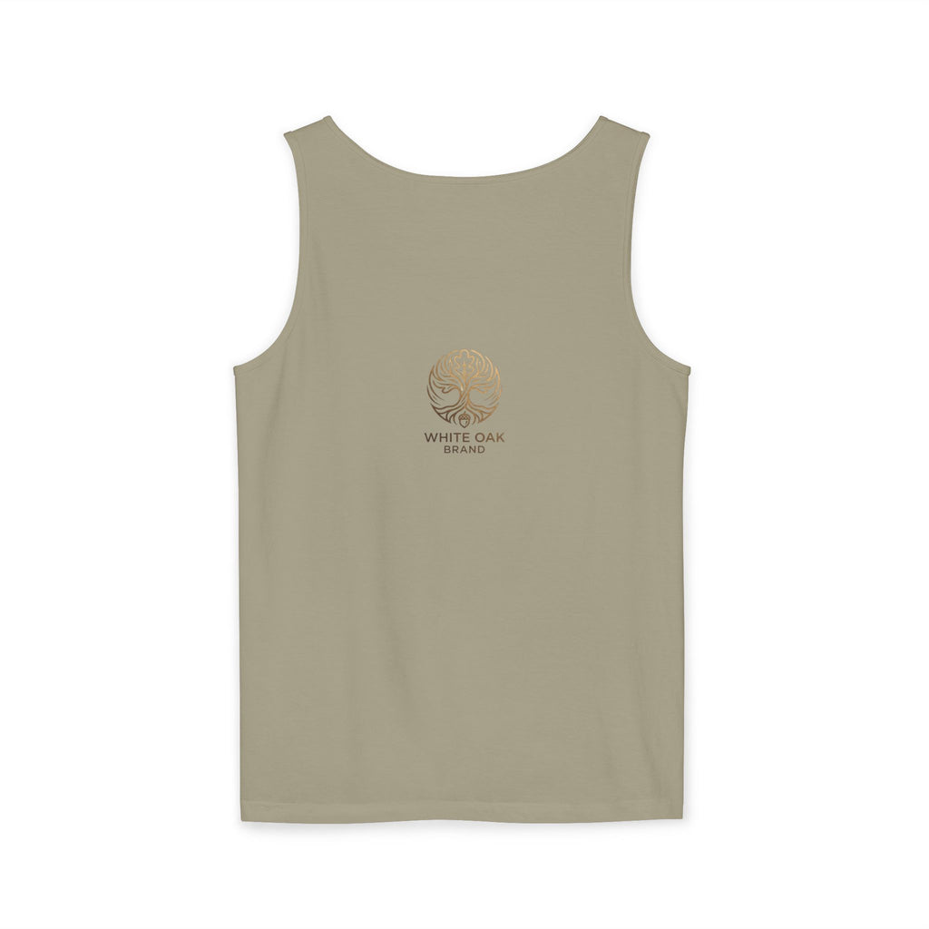 White Oak Brand Tank Top — Minimal Tree Logo Chest Print