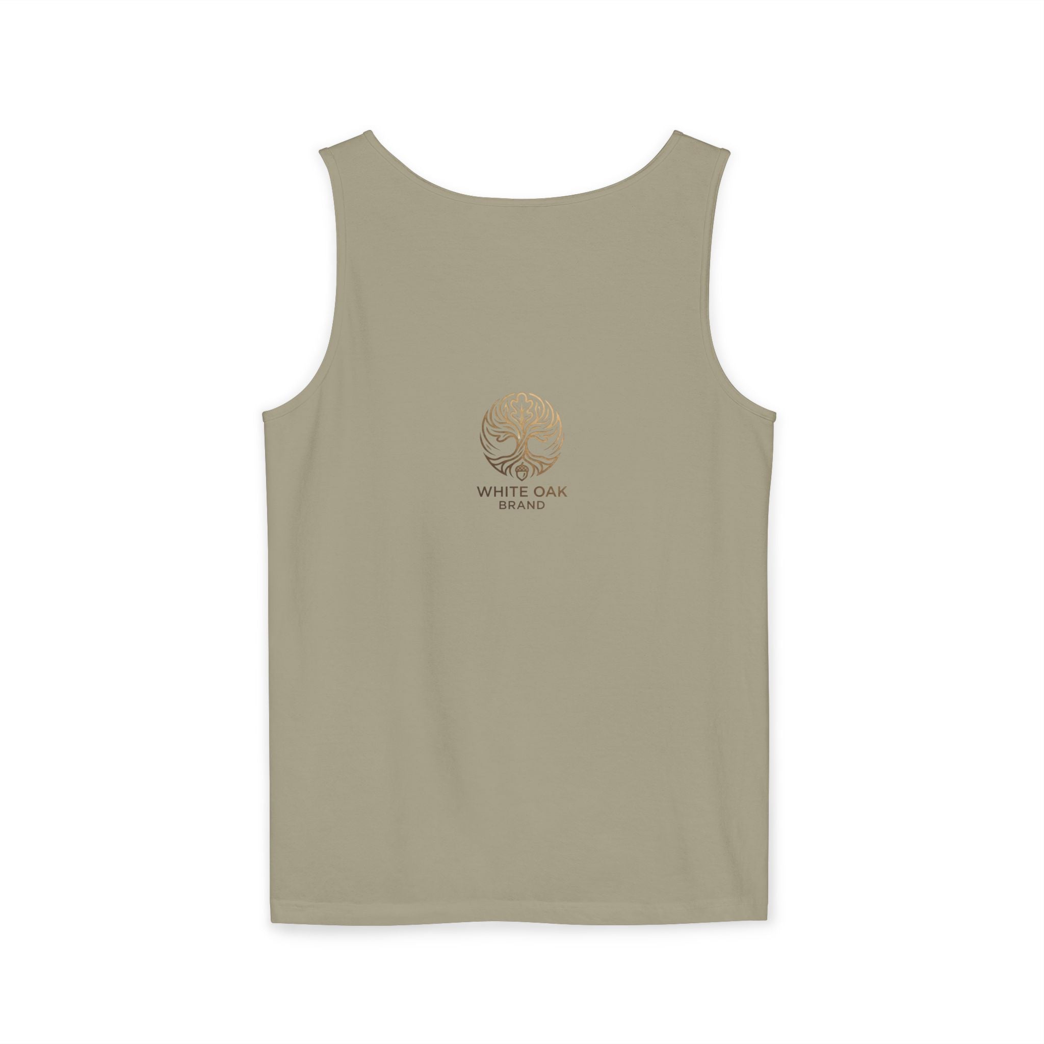 White Oak Brand Tank Top — Minimal Tree Logo Chest Print