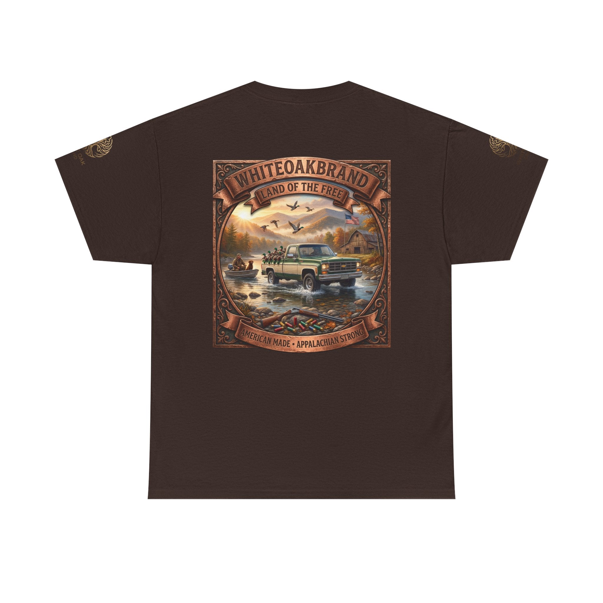 Vintage Outdoors Truck T‑Shirt — "White Oak Brand: Land of the Free" Graphic Tee