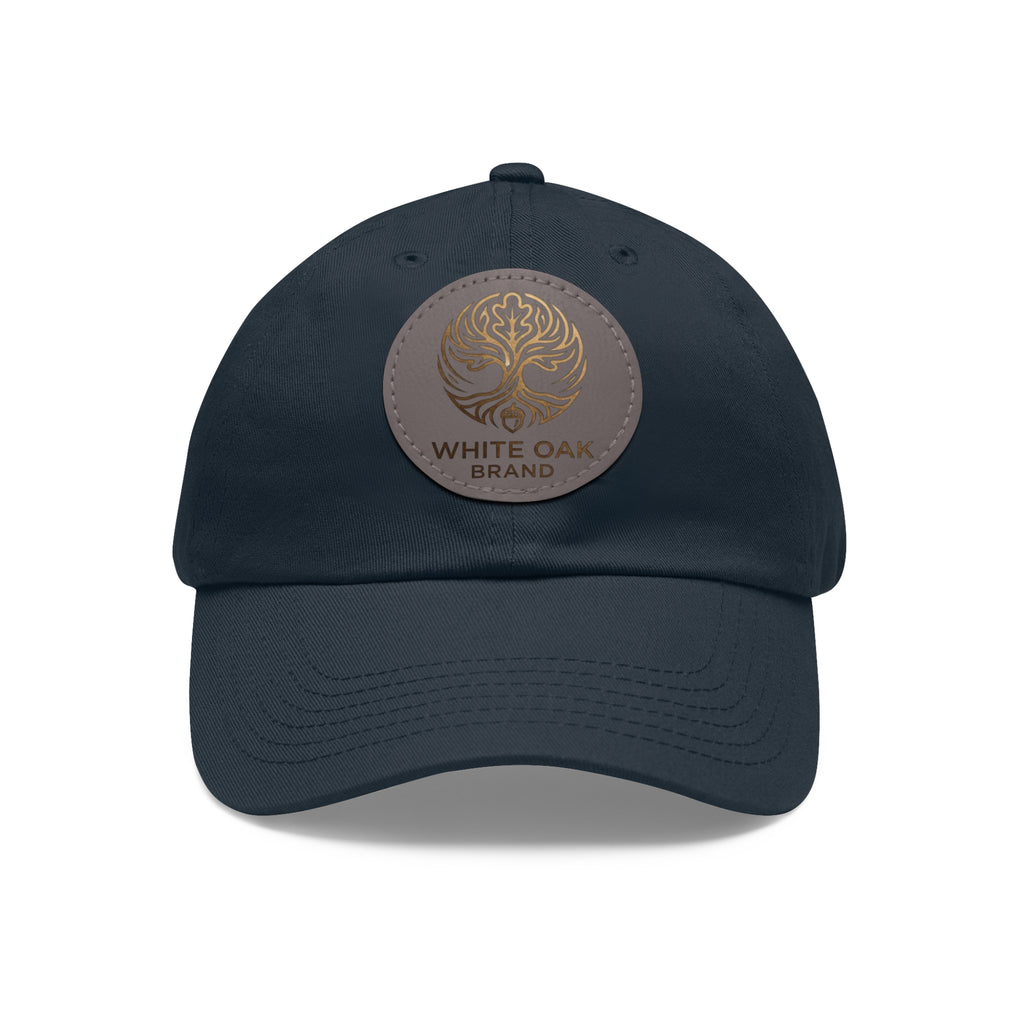 White Oak Leather Patch Dad Hat — Embossed Tree Logo Cap