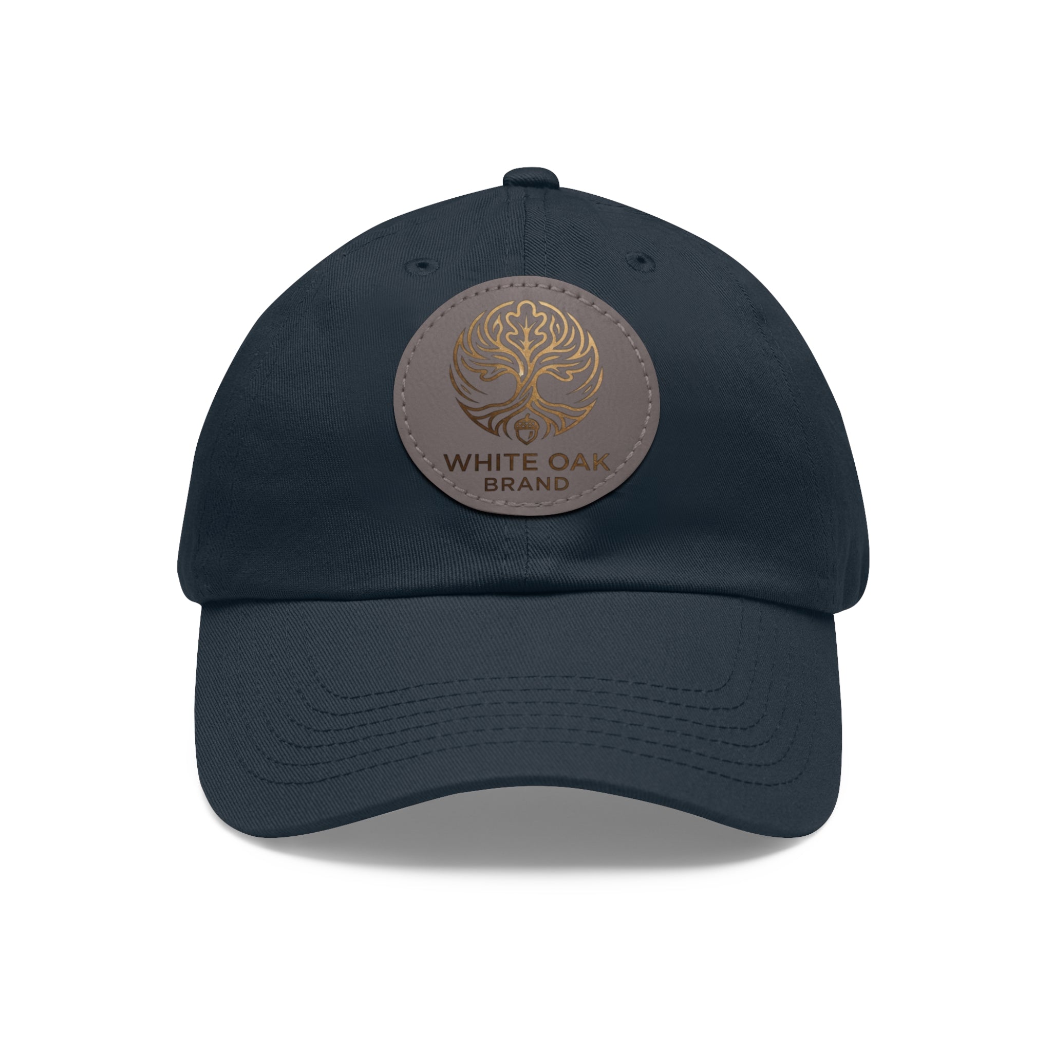 White Oak Leather Patch Dad Hat — Embossed Tree Logo Cap