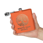 White Oak Brand 6oz Stainless Steel Flask — Engraved Oak Logo Hip Flask, Gift for Groomsmen & Outdoor Enthusiasts