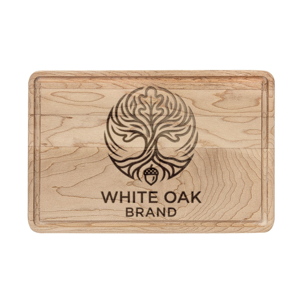 Engraved Wooden Cutting Board — Personalized White Oak Brand Logo