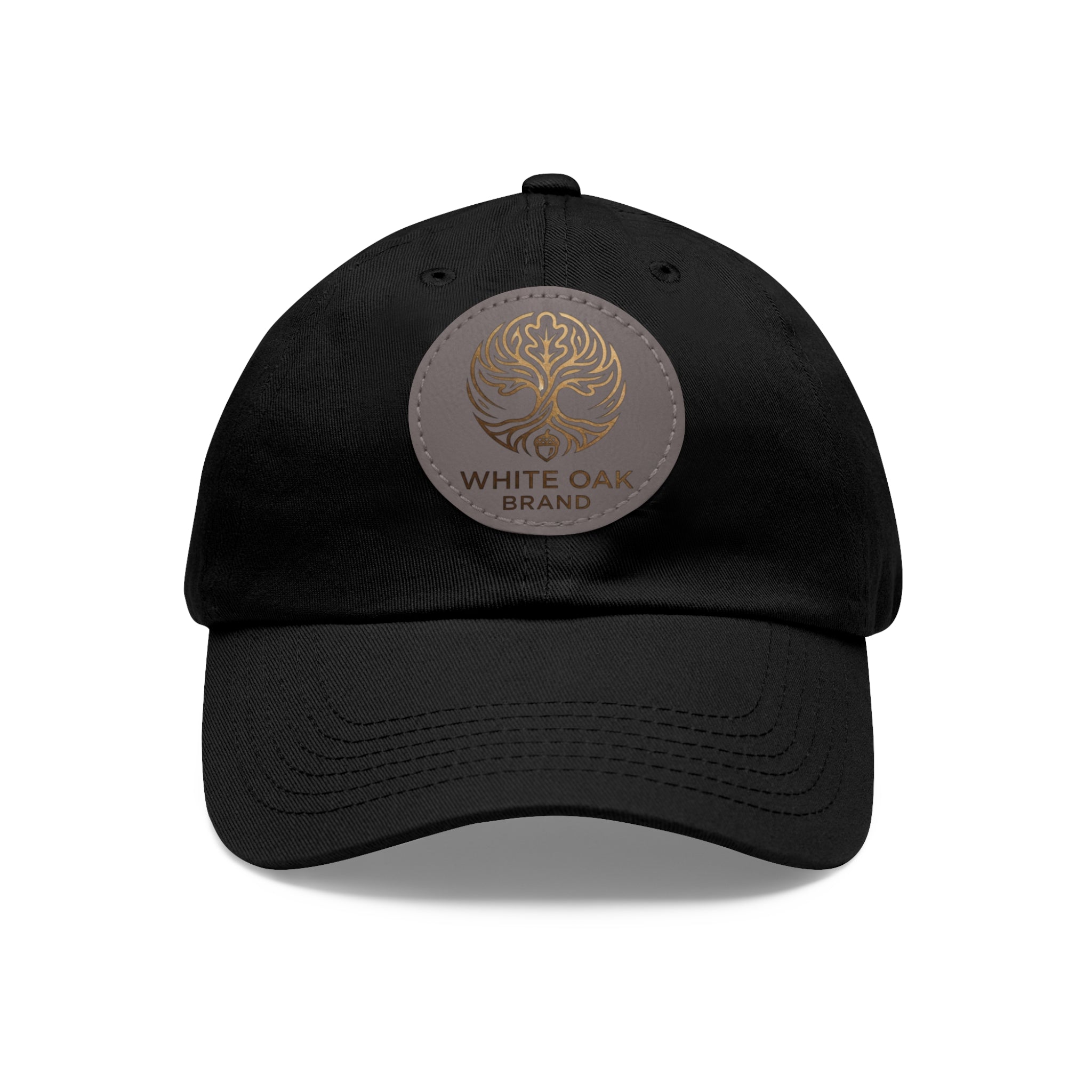 White Oak Leather Patch Dad Hat — Embossed Tree Logo Cap