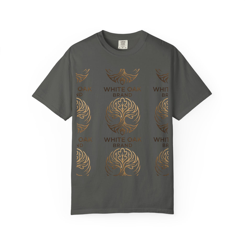 White Oak Brand Logo T-Shirt — Repeated Tree Emblem Tee