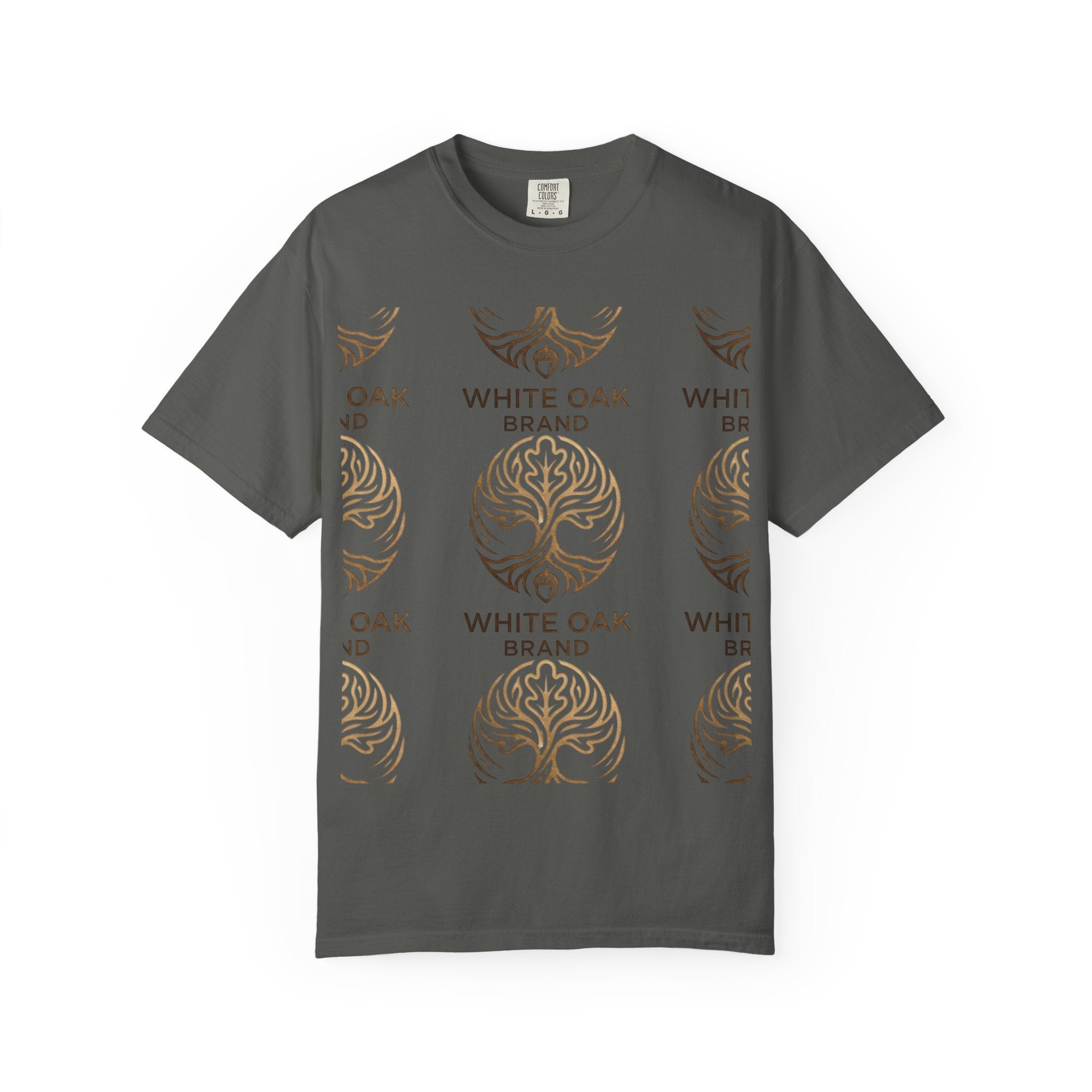 White Oak Brand Logo T-Shirt — Repeated Tree Emblem Tee