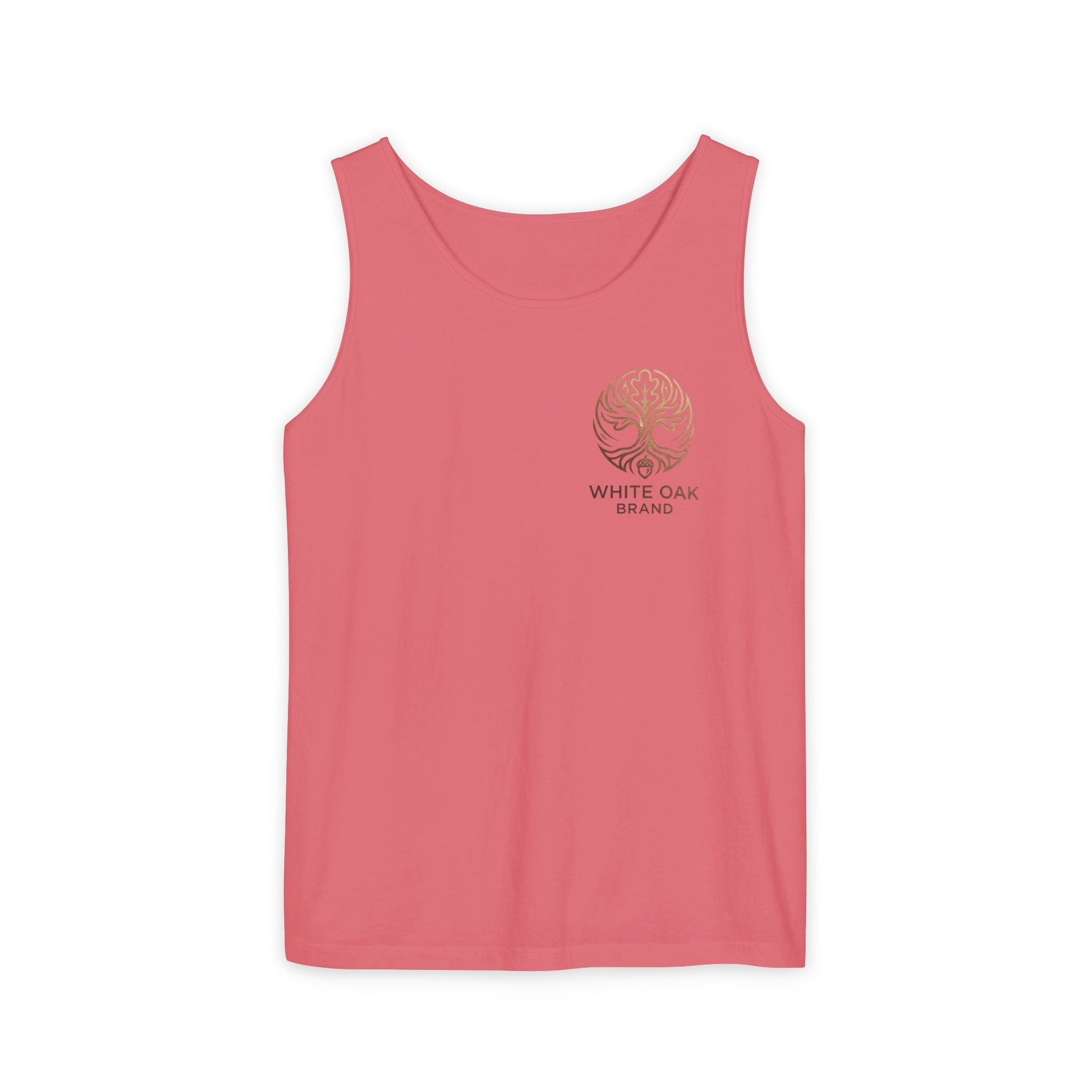 White Oak Brand Tank Top — Minimal Tree Logo Chest Print