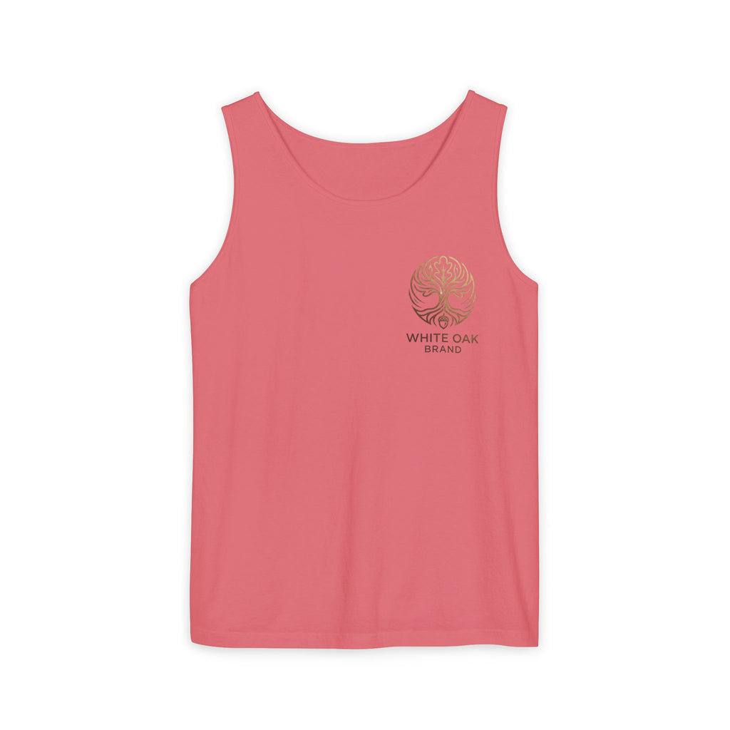 White Oak Brand Tank Top — Minimal Tree Logo Chest Print
