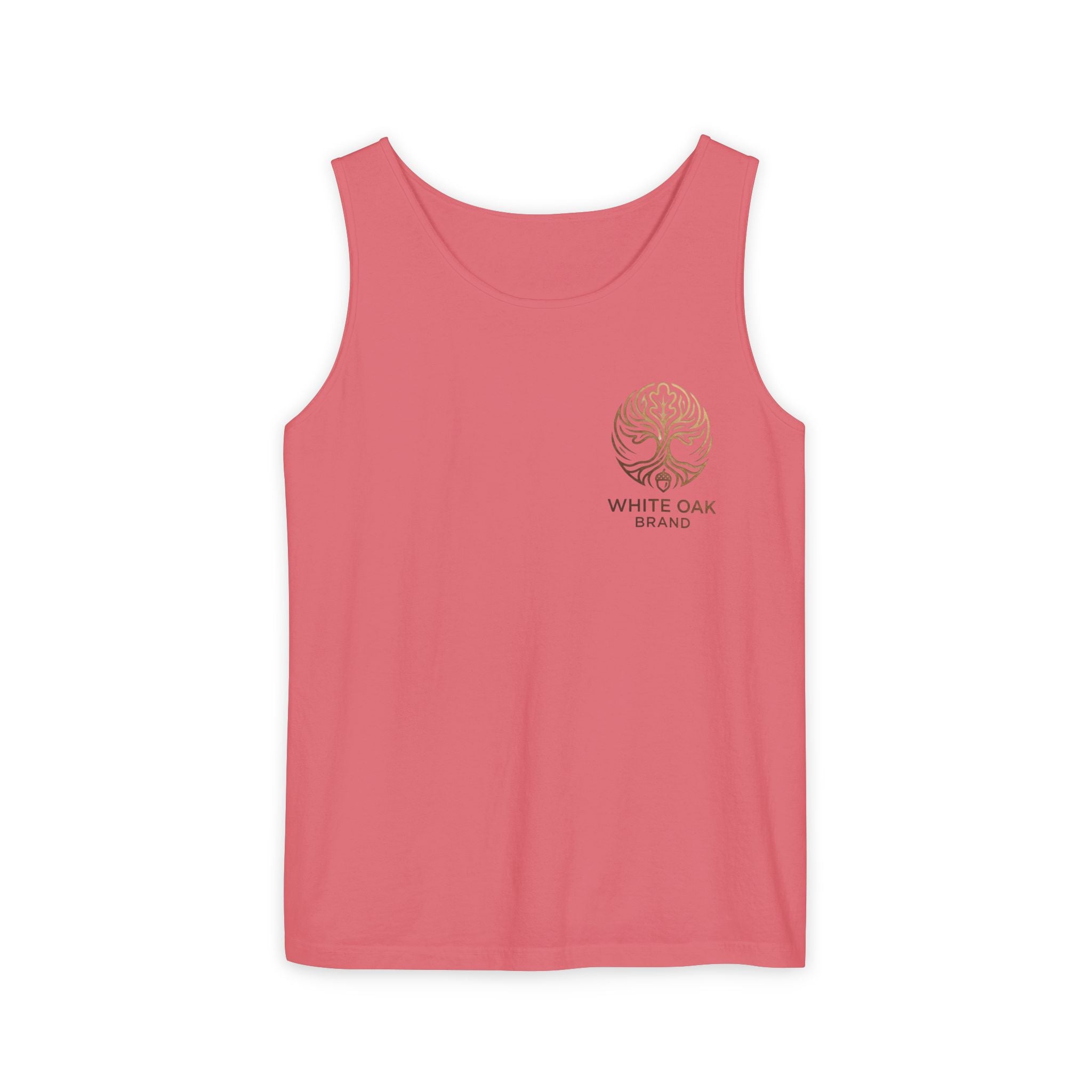 White Oak Brand Tank Top — Minimal Tree Logo Chest Print