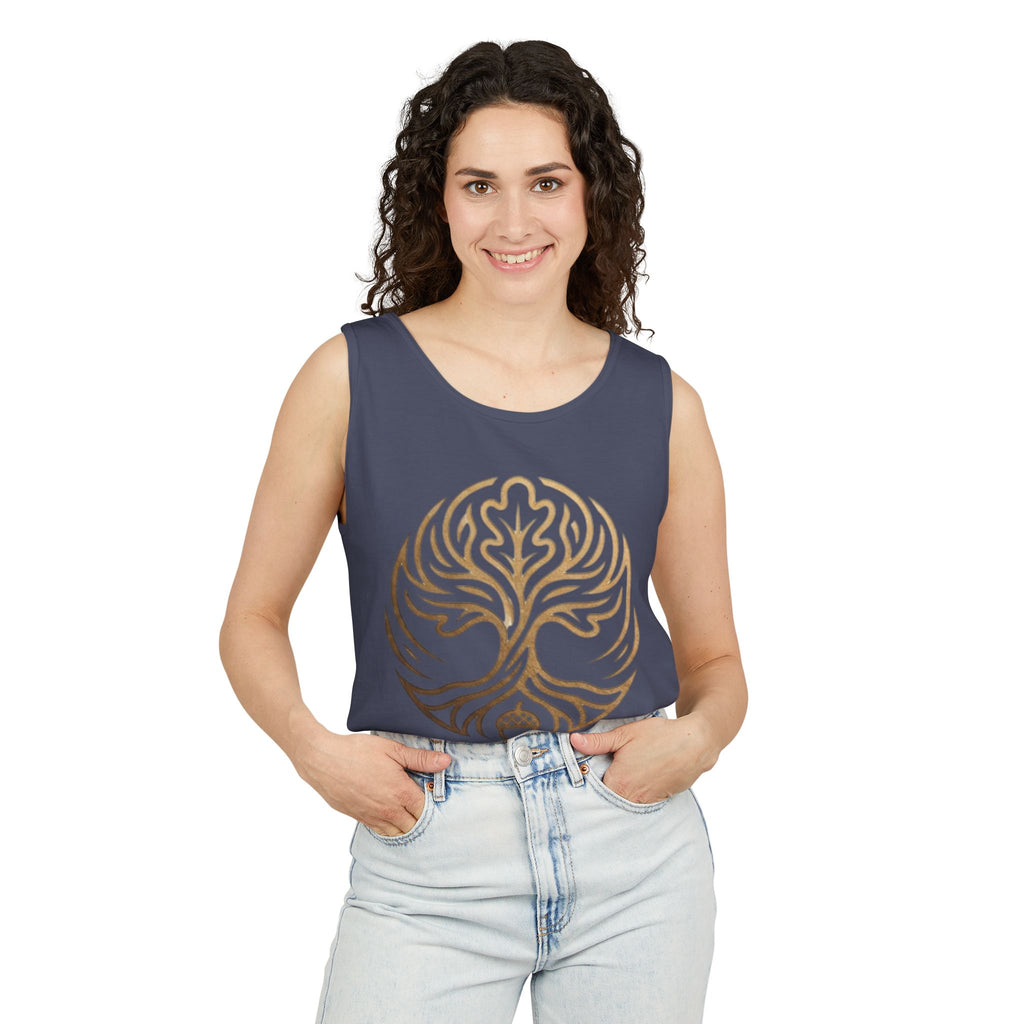 White Oak Brand Logo Tank Top — Minimal Tree Emblem Summer Tank